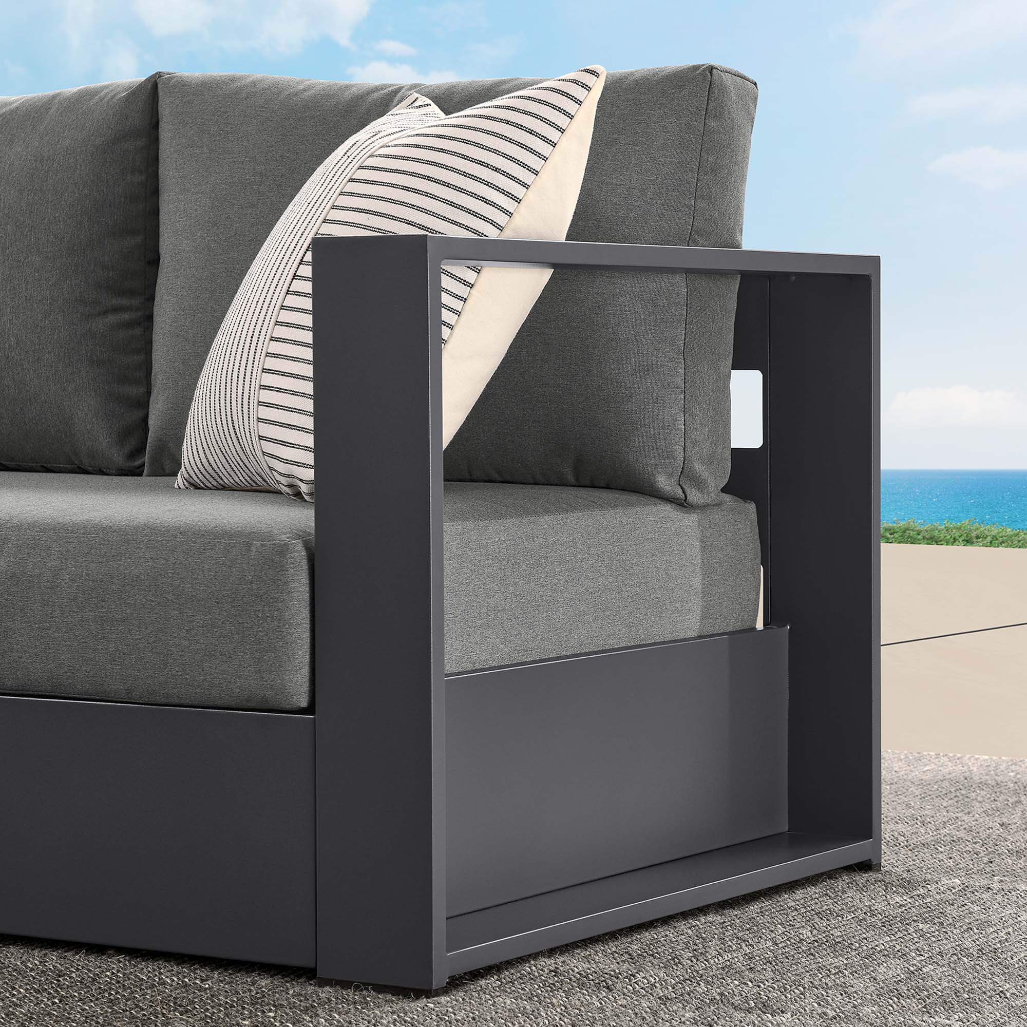 Tahoe Outdoor Patio Powder-Coated Aluminum Modular Right-Facing Loveseat, Gray Charcoal