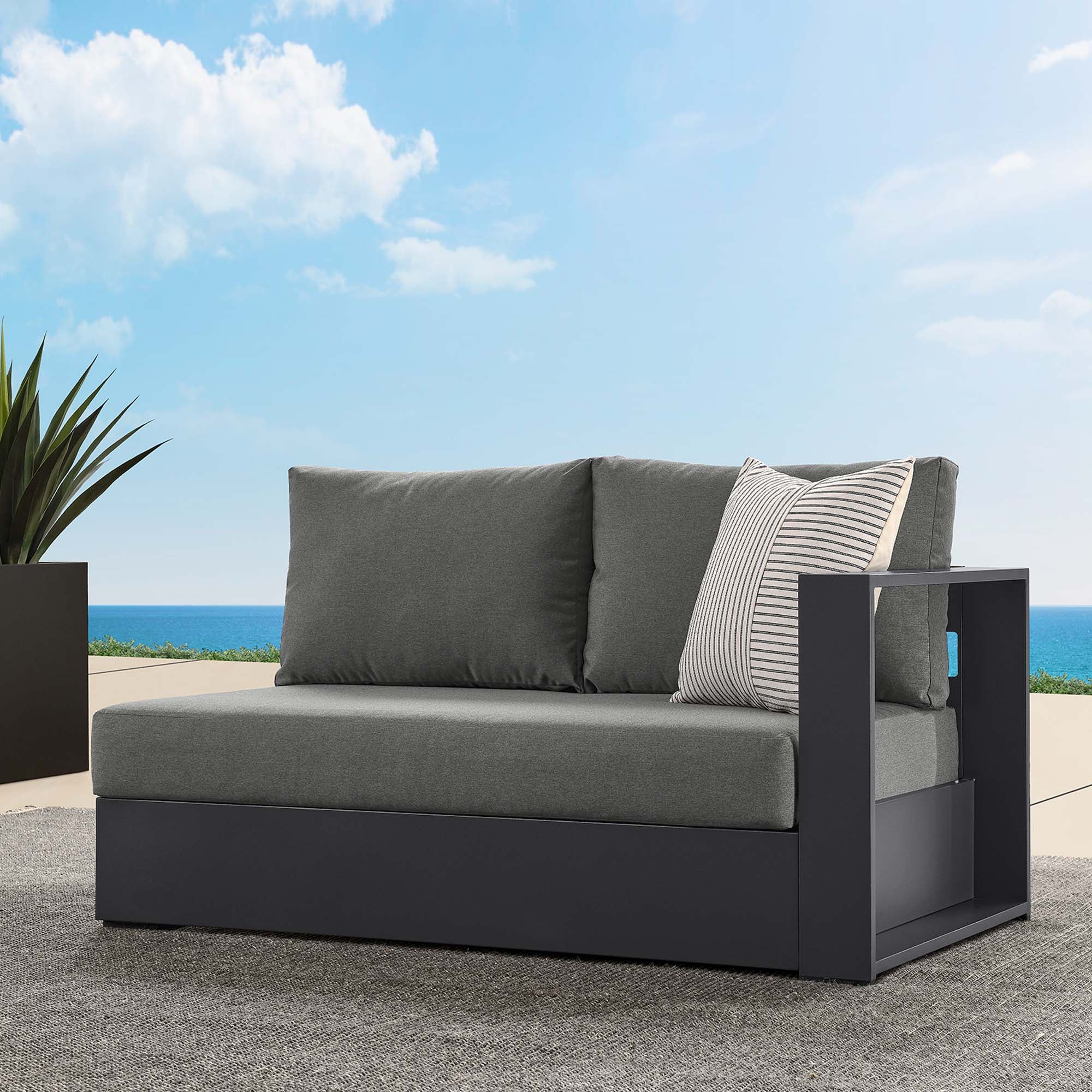 Tahoe Outdoor Patio Powder-Coated Aluminum Modular Right-Facing Loveseat, Gray Charcoal