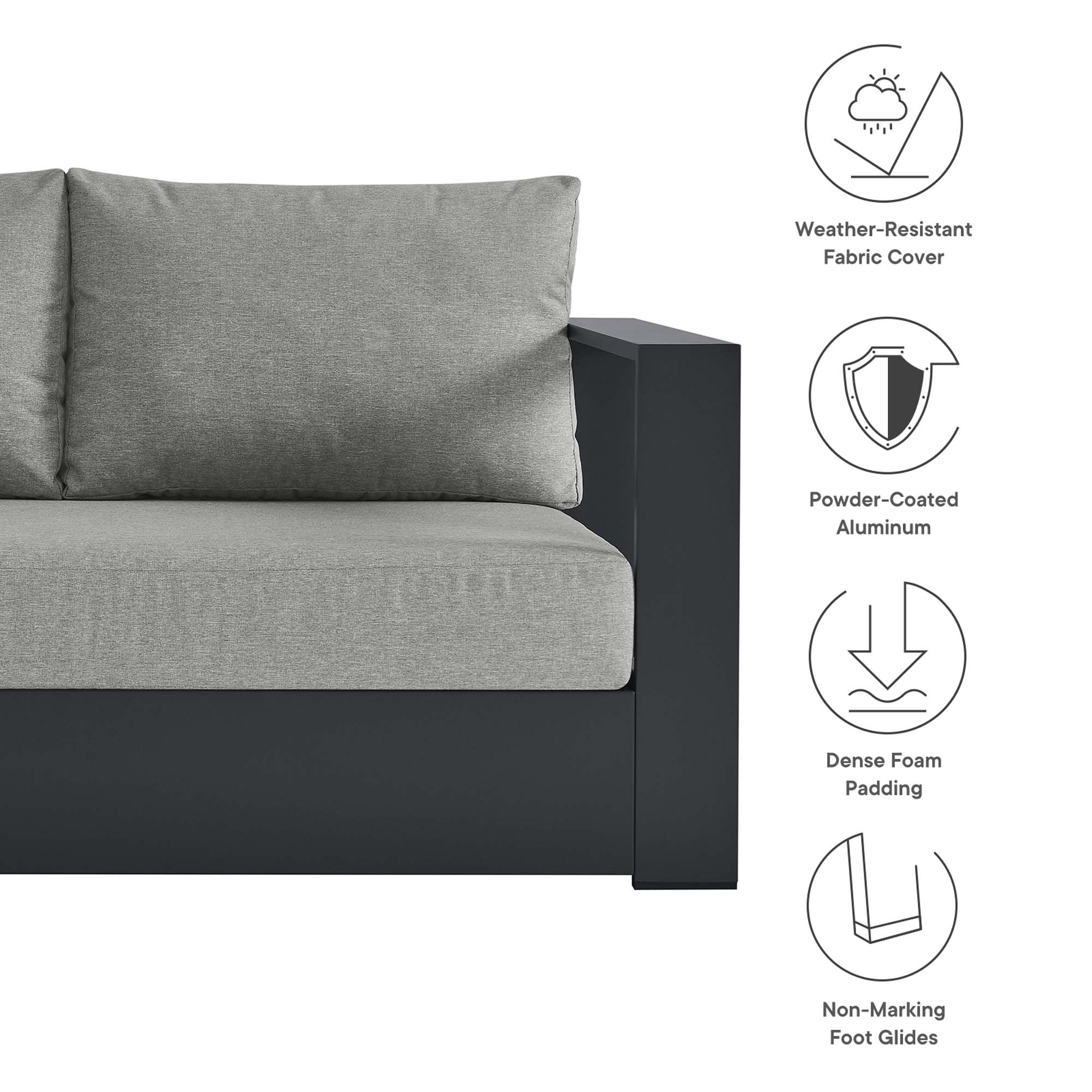 Tahoe Outdoor Patio Powder-Coated Aluminum Modular Right-Facing Loveseat, Gray Gray