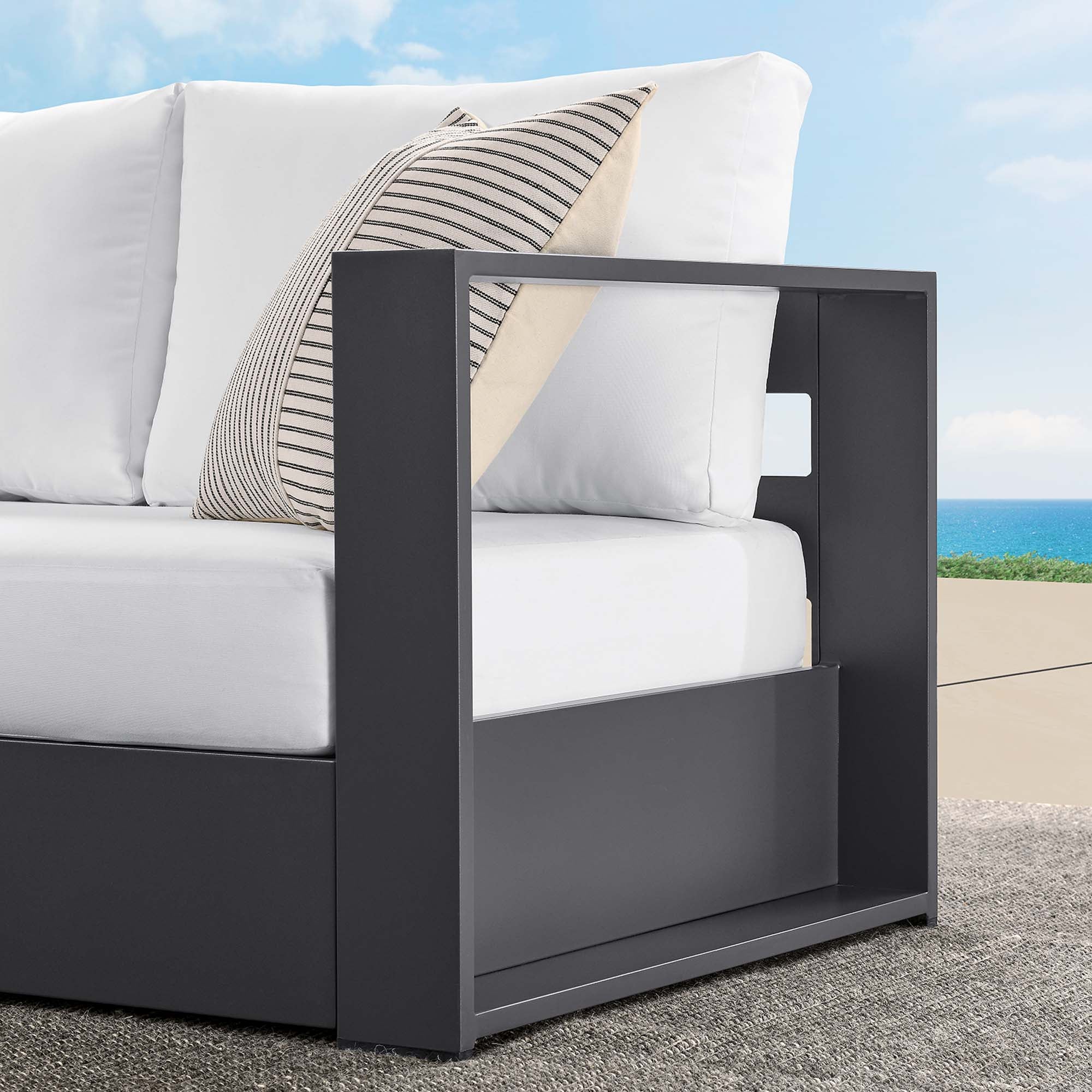 Tahoe Outdoor Patio Powder-Coated Aluminum Modular Right-Facing Loveseat, Gray White