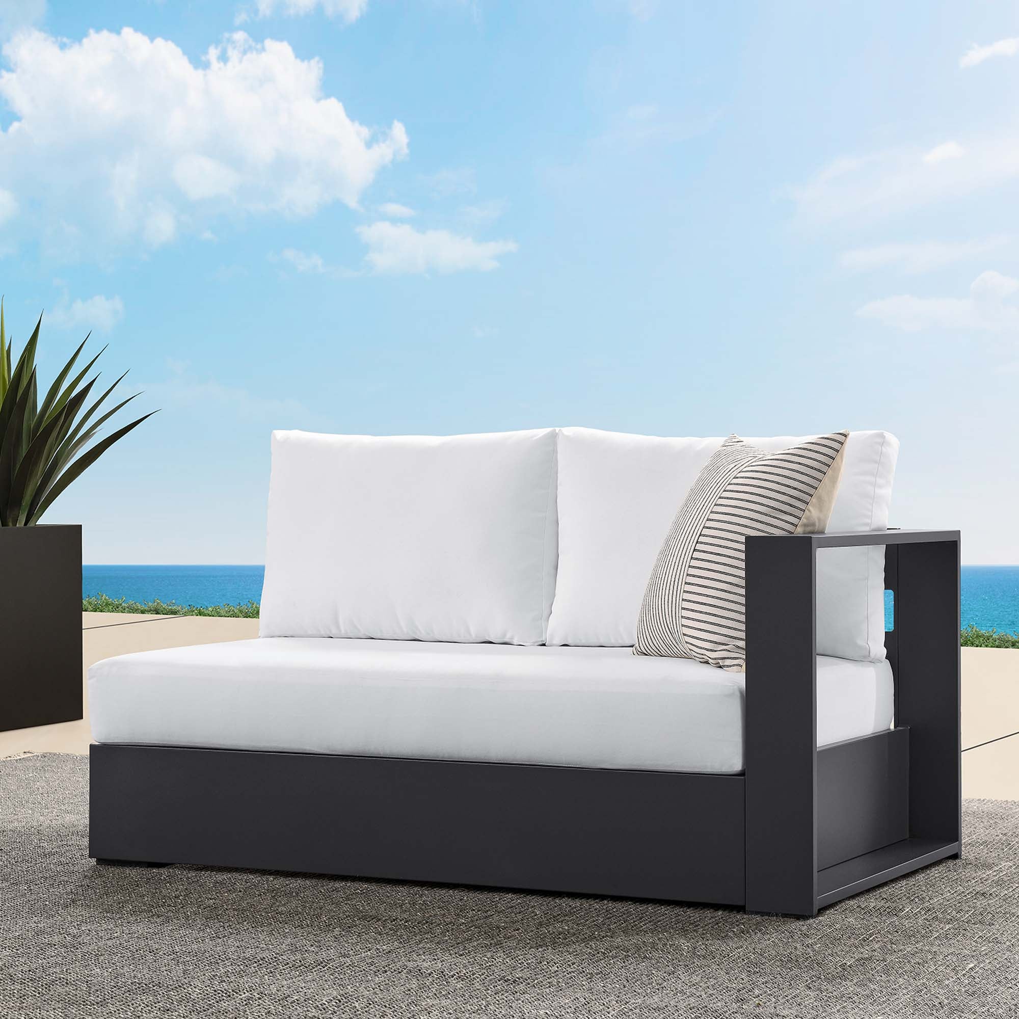 Tahoe Outdoor Patio Powder-Coated Aluminum Modular Right-Facing Loveseat, Gray White
