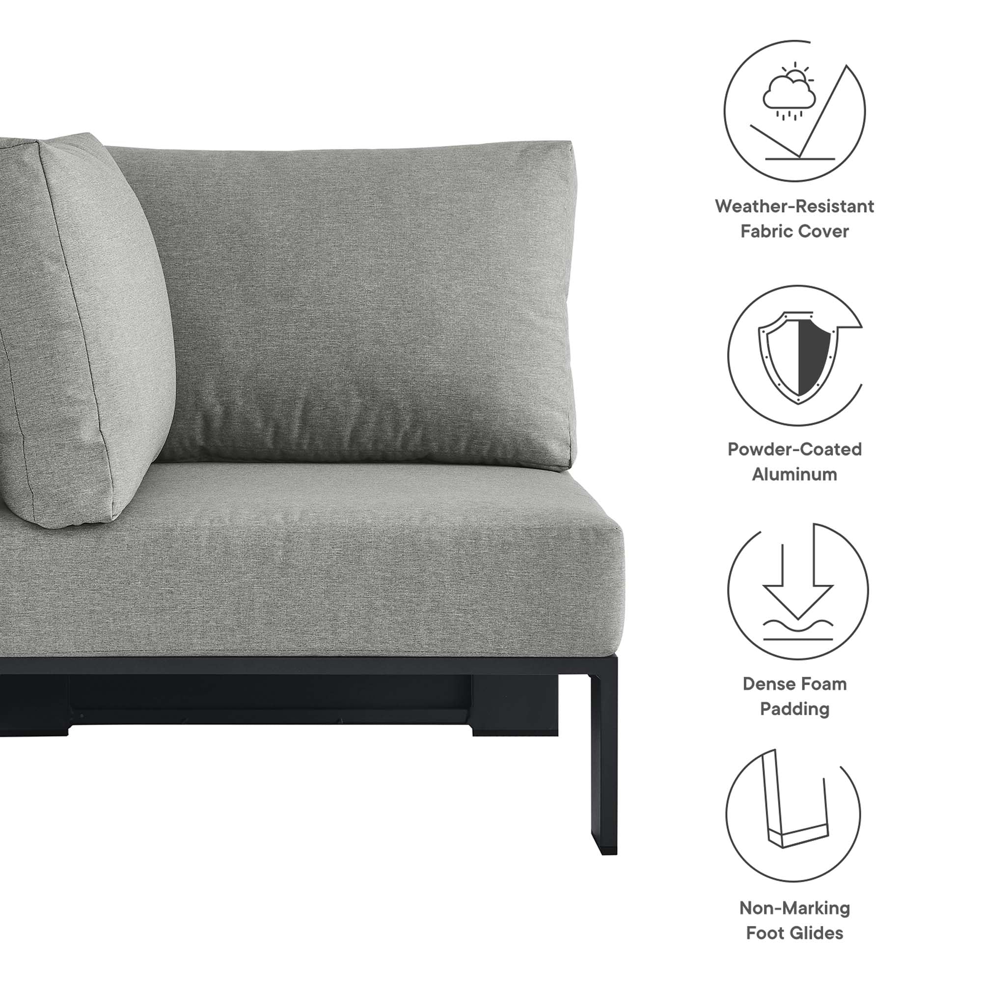 Tahoe Outdoor Patio Powder-Coated Aluminum Modular Corner Chair, Gray Gray
