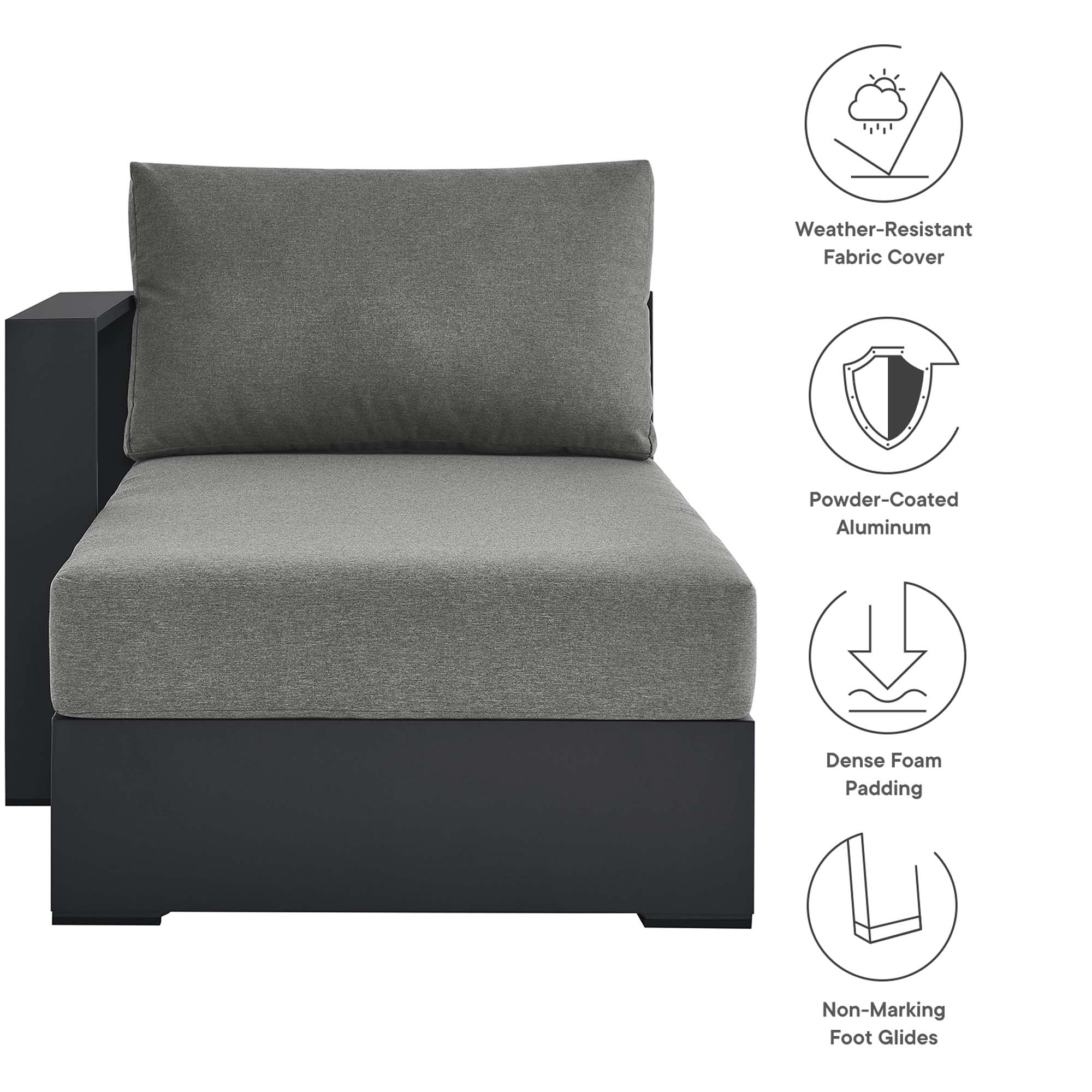 Tahoe Outdoor Patio Powder-Coated Aluminum Modular Left-Facing Chaise Lounge, Gray Charcoal