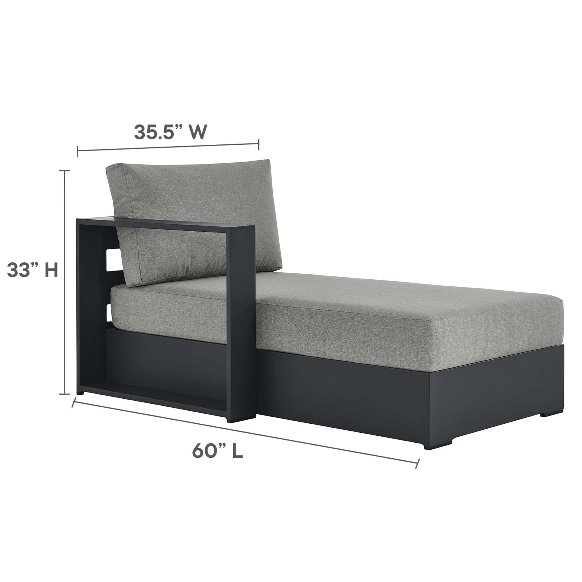 Tahoe Outdoor Patio Powder-Coated Aluminum Modular Left-Facing Chaise Lounge, Gray Gray