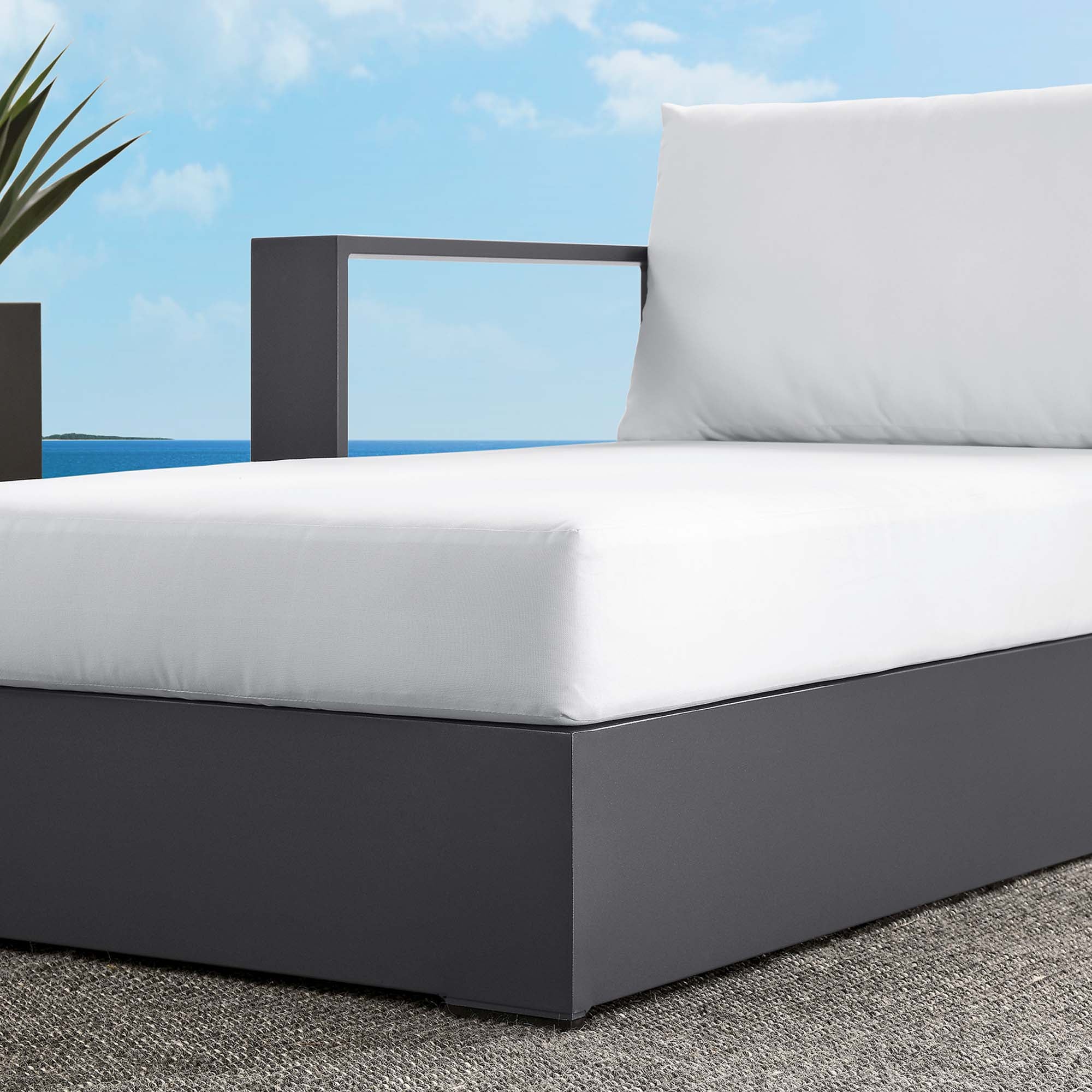 Tahoe Outdoor Patio Powder-Coated Aluminum Modular Left-Facing Chaise Lounge, Gray White