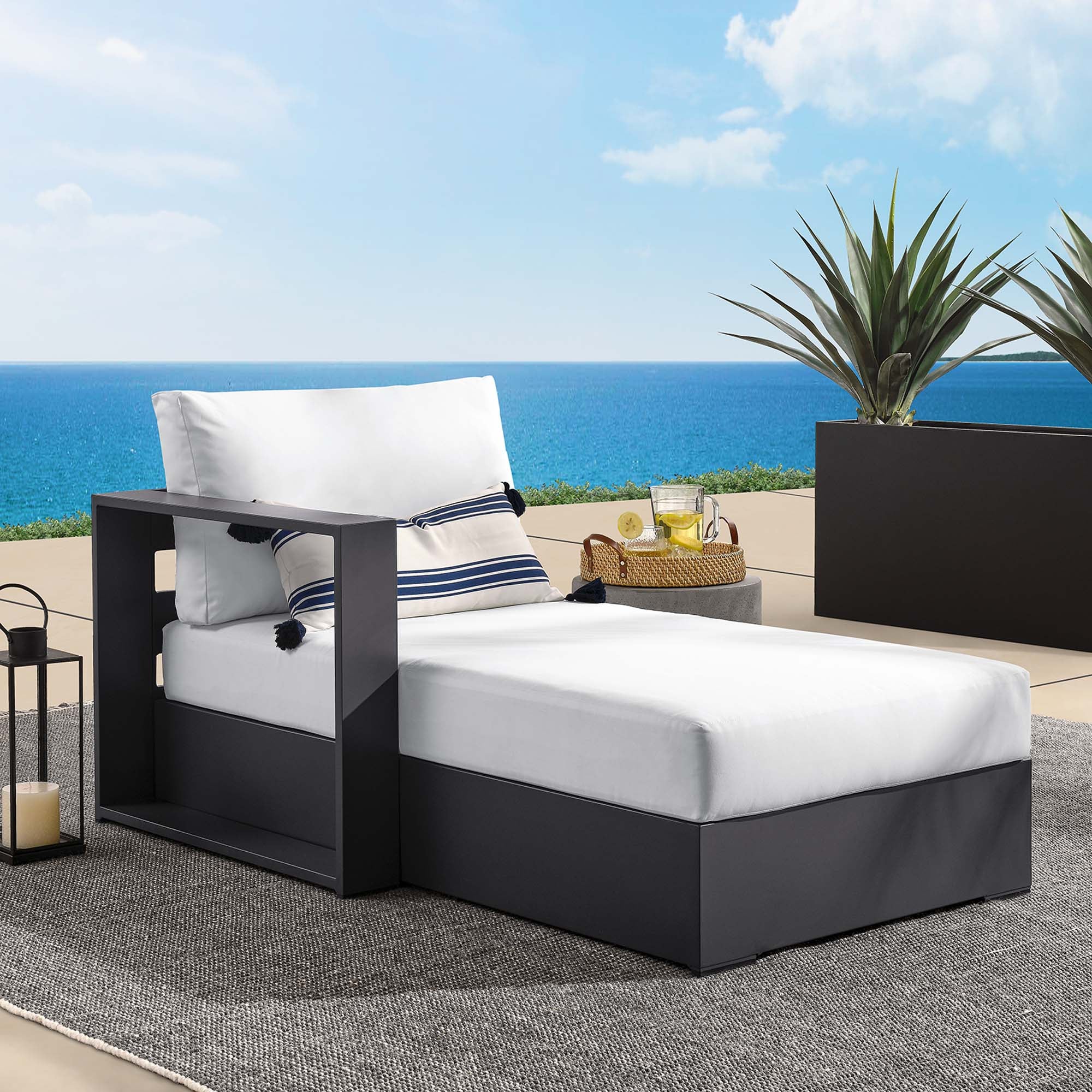 Tahoe Outdoor Patio Powder-Coated Aluminum Modular Left-Facing Chaise Lounge, Gray White