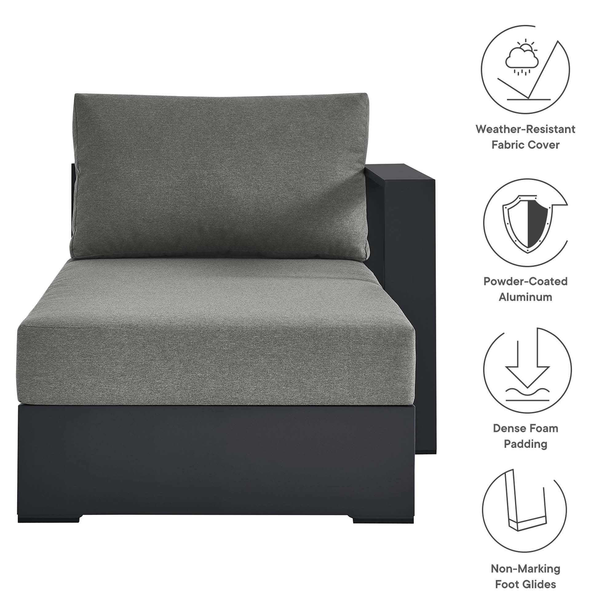 Tahoe Outdoor Patio Powder-Coated Aluminum Modular Right-Facing Chaise Lounge, Gray Charcoal