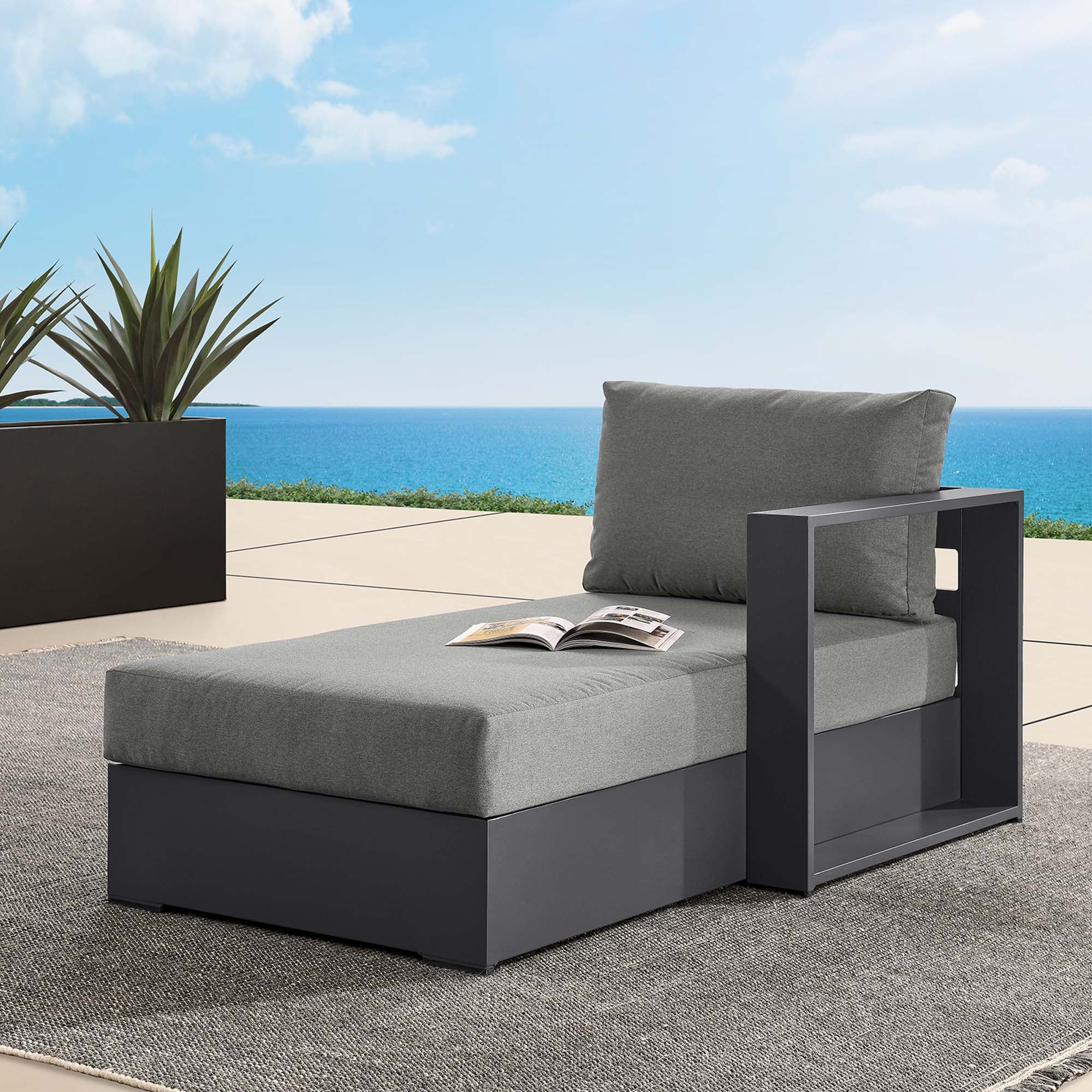 Tahoe Outdoor Patio Powder-Coated Aluminum Modular Right-Facing Chaise Lounge, Gray Charcoal