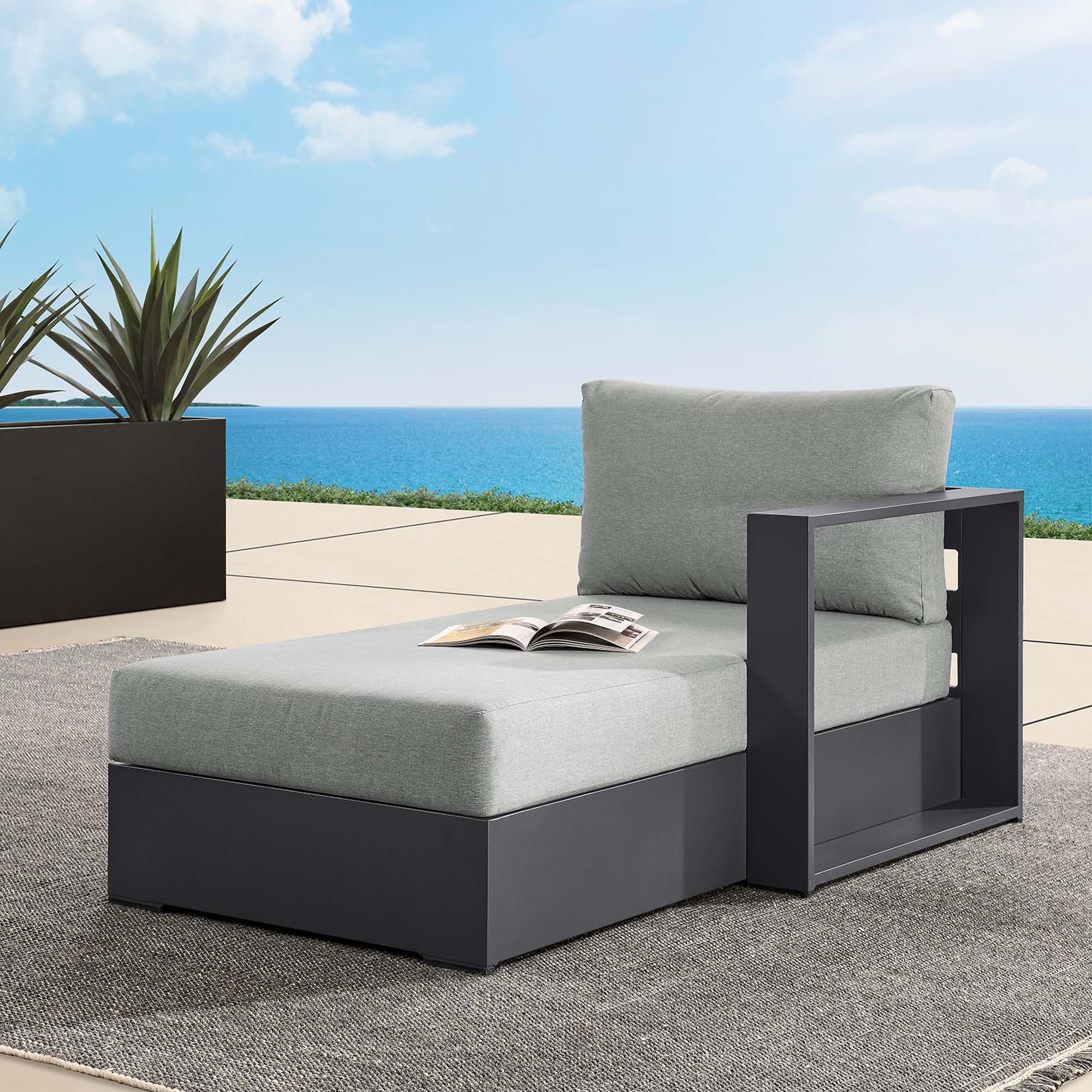 Tahoe Outdoor Patio Powder-Coated Aluminum Modular Right-Facing Chaise Lounge, Gray Gray