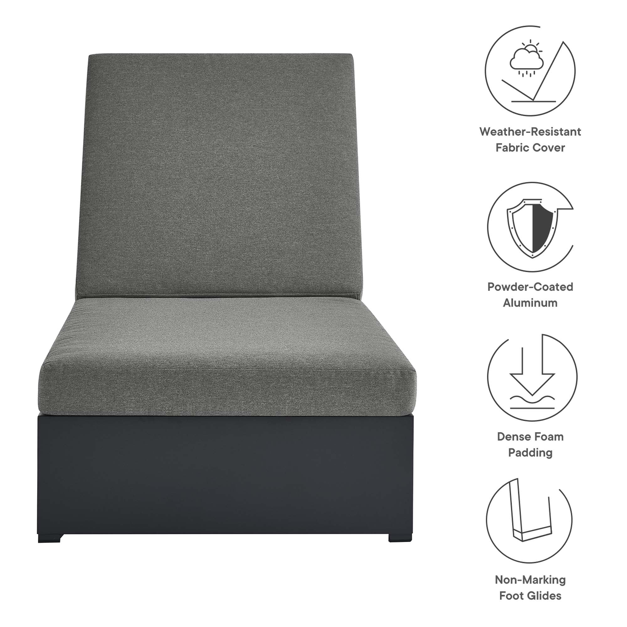 Tahoe Outdoor Patio Powder-Coated Aluminum Chaise Lounge Chair, Gray Charcoal