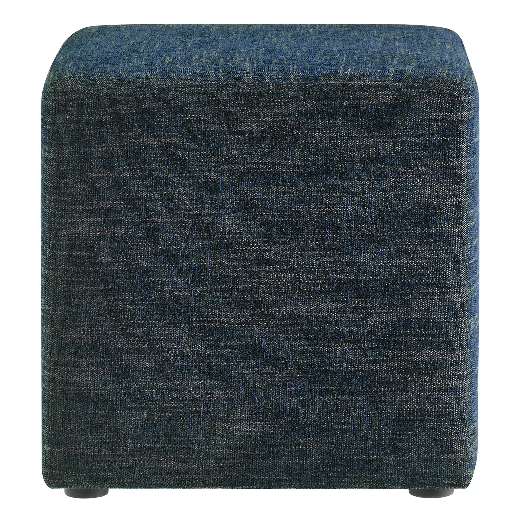 Callum 17" Square Woven Heathered Fabric Upholstered Ottoman, Heathered Weave Azure