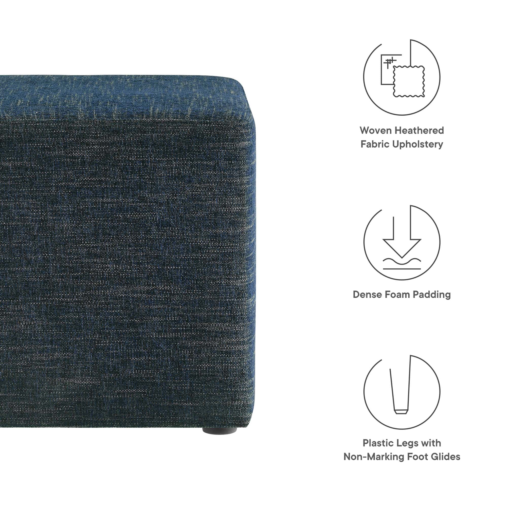 Callum 17" Square Woven Heathered Fabric Upholstered Ottoman, Heathered Weave Azure