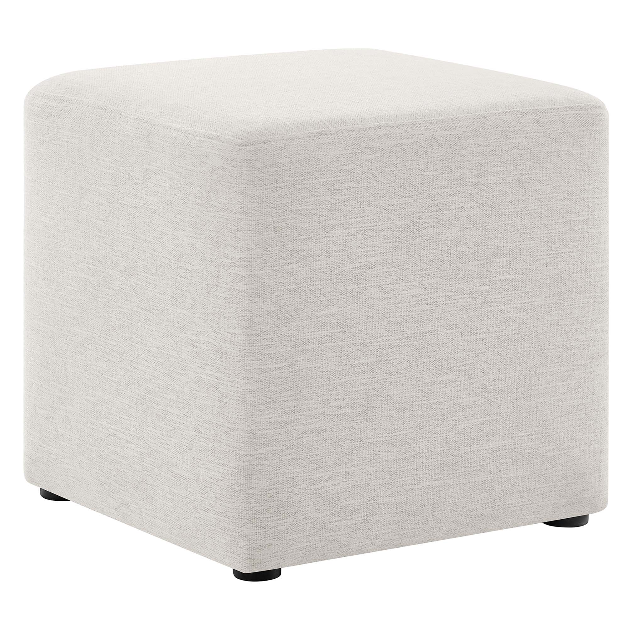 Callum 17" Square Woven Heathered Fabric Upholstered Ottoman, Heathered Weave Ivory