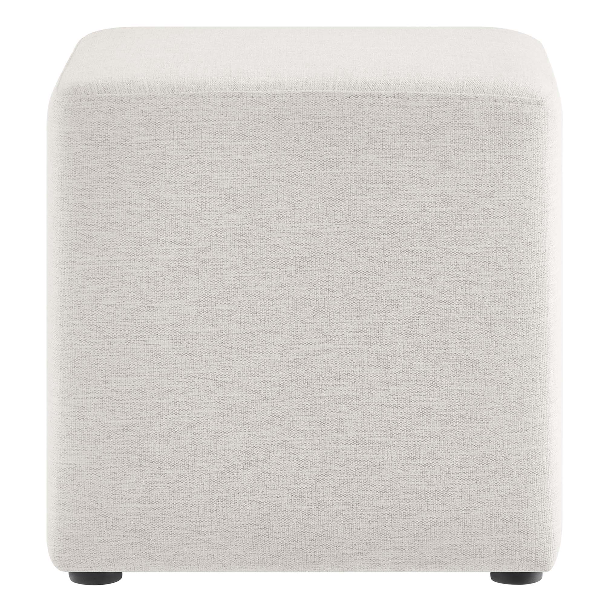 Callum 17" Square Woven Heathered Fabric Upholstered Ottoman, Heathered Weave Ivory