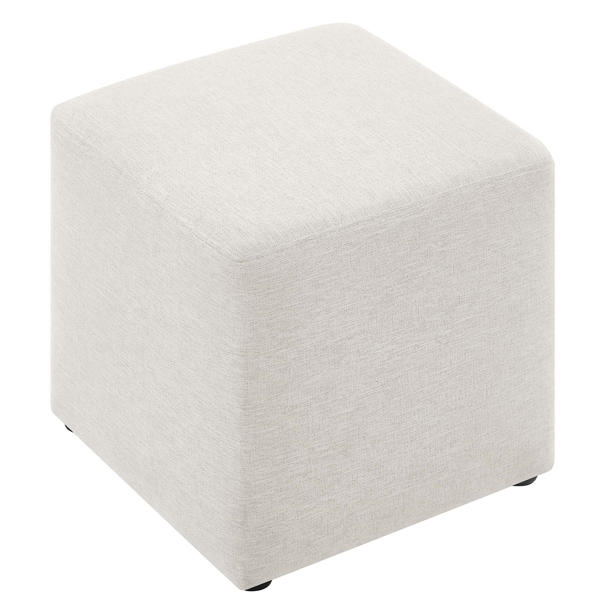 Callum 17" Square Woven Heathered Fabric Upholstered Ottoman, Heathered Weave Ivory