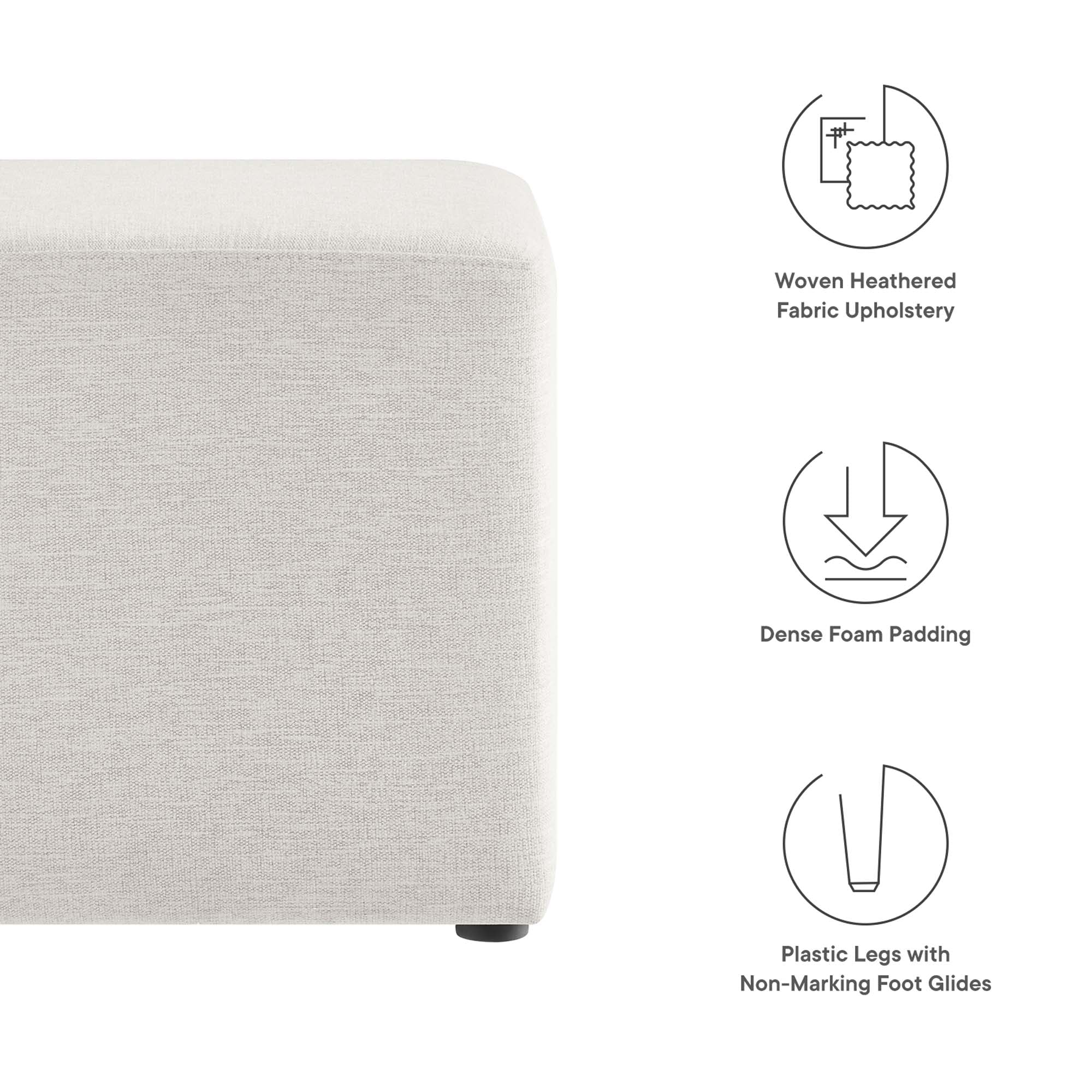 Callum 17" Square Woven Heathered Fabric Upholstered Ottoman, Heathered Weave Ivory