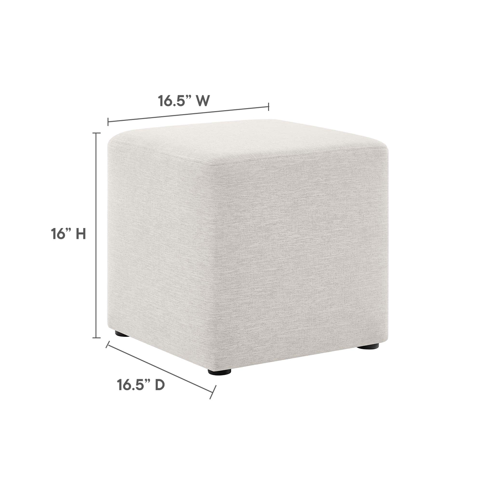 Callum 17" Square Woven Heathered Fabric Upholstered Ottoman, Heathered Weave Ivory
