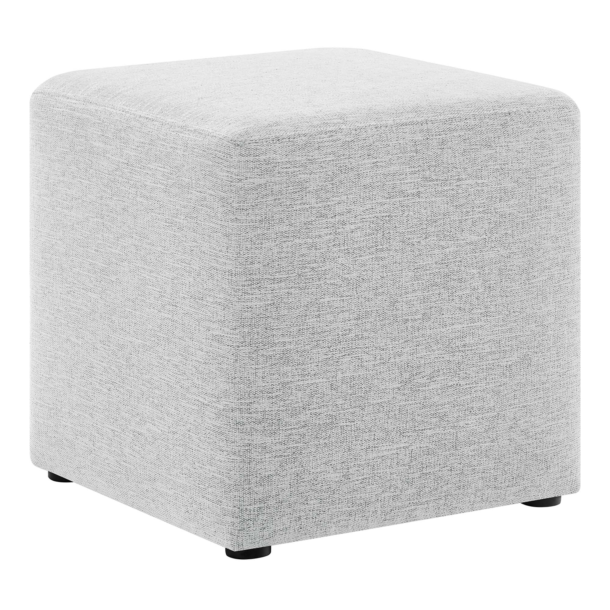 Callum 17" Square Woven Heathered Fabric Upholstered Ottoman, Heathered Weave Light Gray