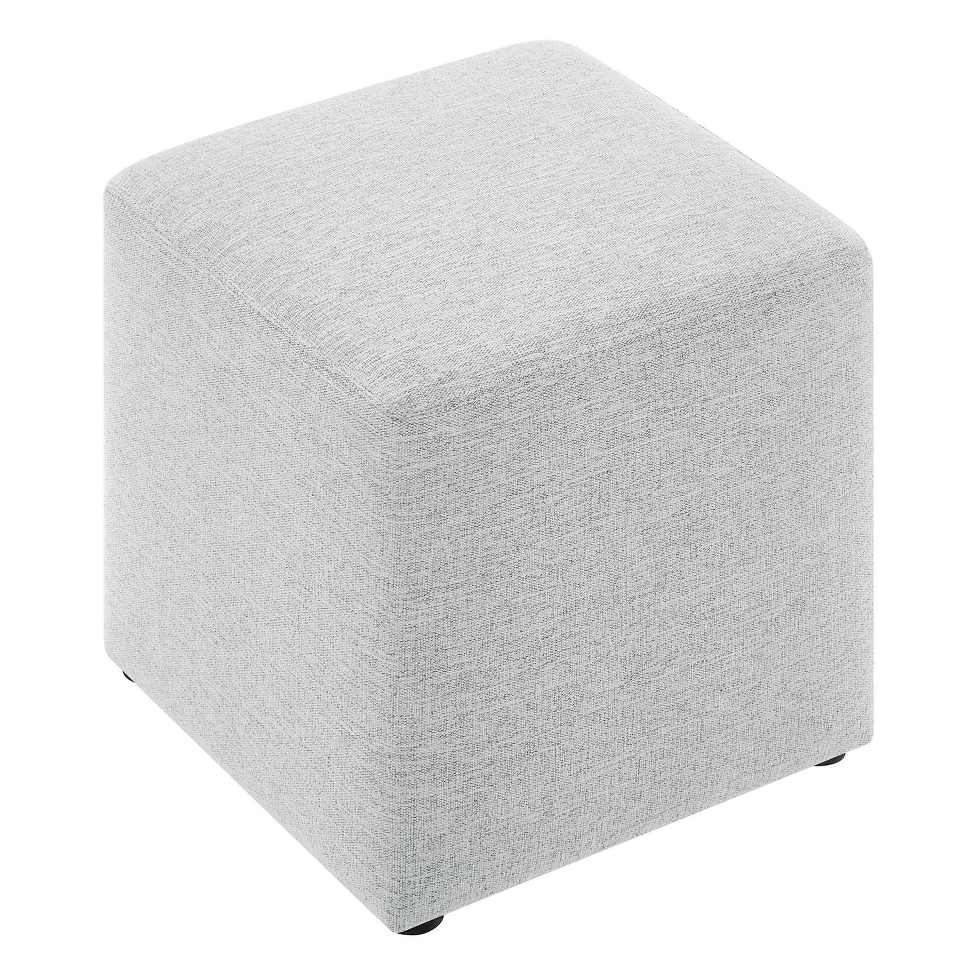 Callum 17" Square Woven Heathered Fabric Upholstered Ottoman, Heathered Weave Light Gray