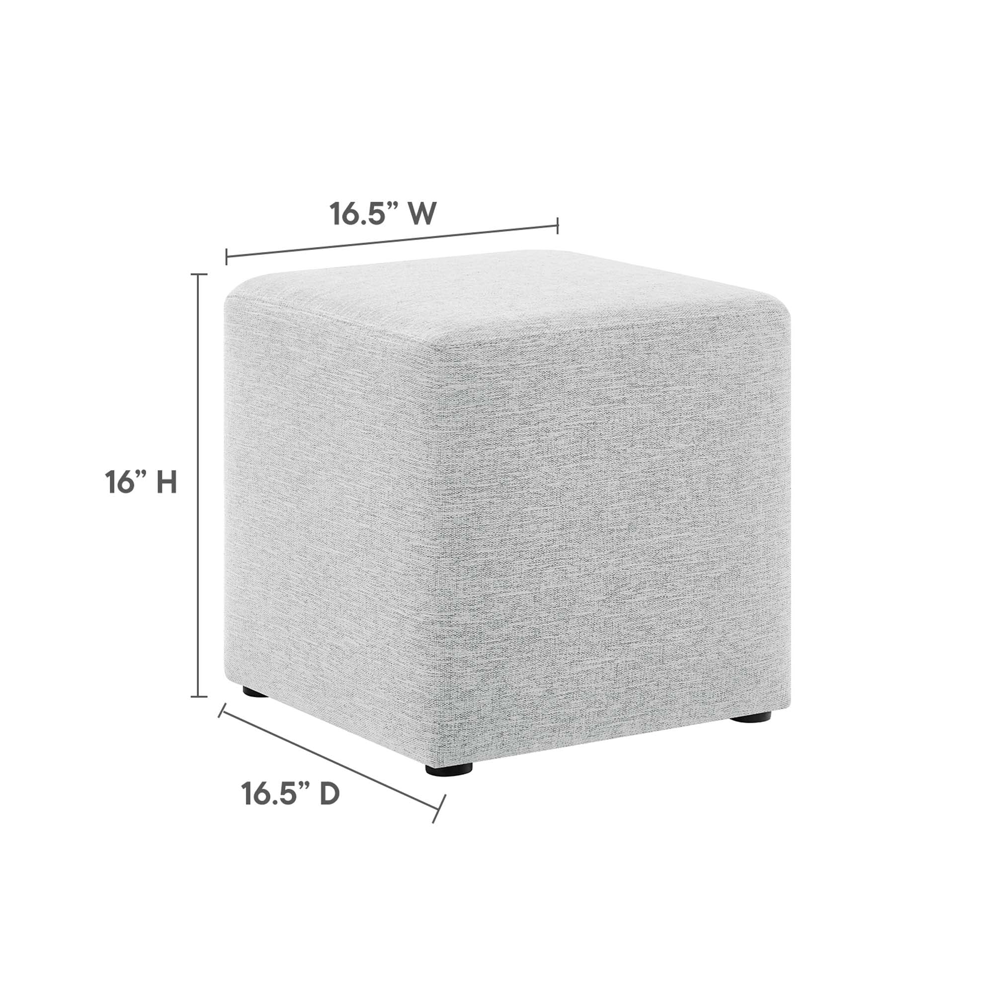 Callum 17" Square Woven Heathered Fabric Upholstered Ottoman, Heathered Weave Light Gray