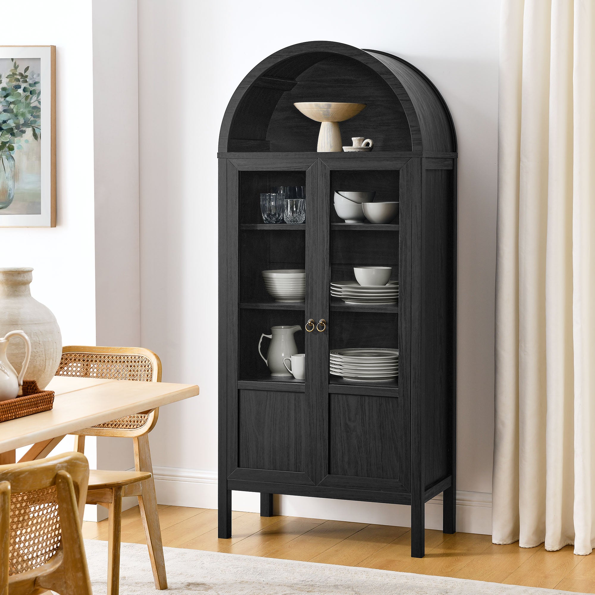Tessa Tall Arched Storage Display Cabinet, Black