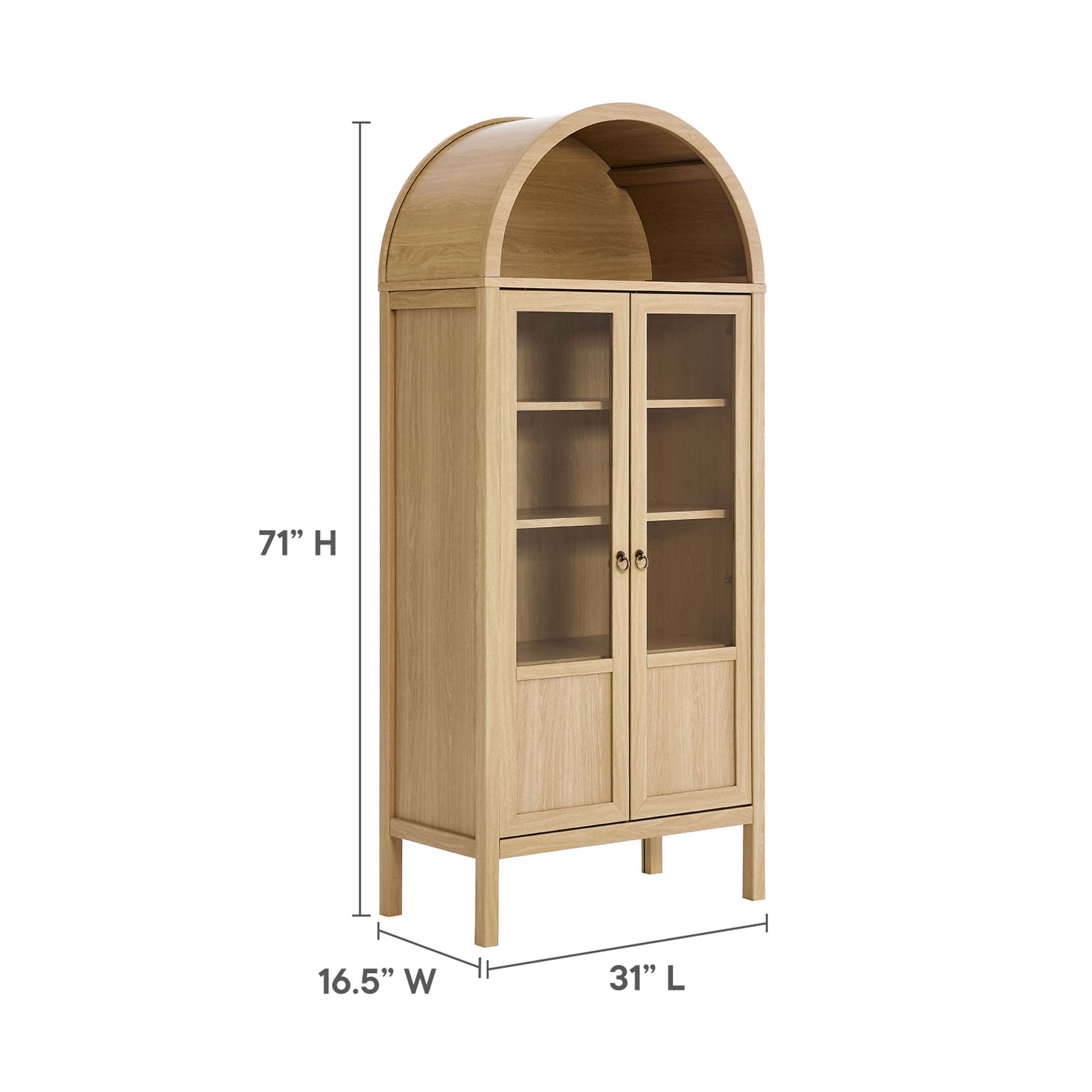 Tessa Tall Arched Storage Display Cabinet, Oak