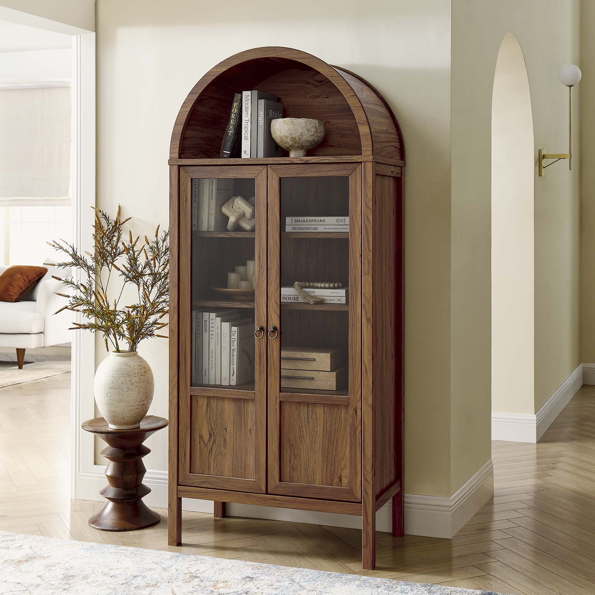 Tessa Tall Arched Storage Display Cabinet, Walnut