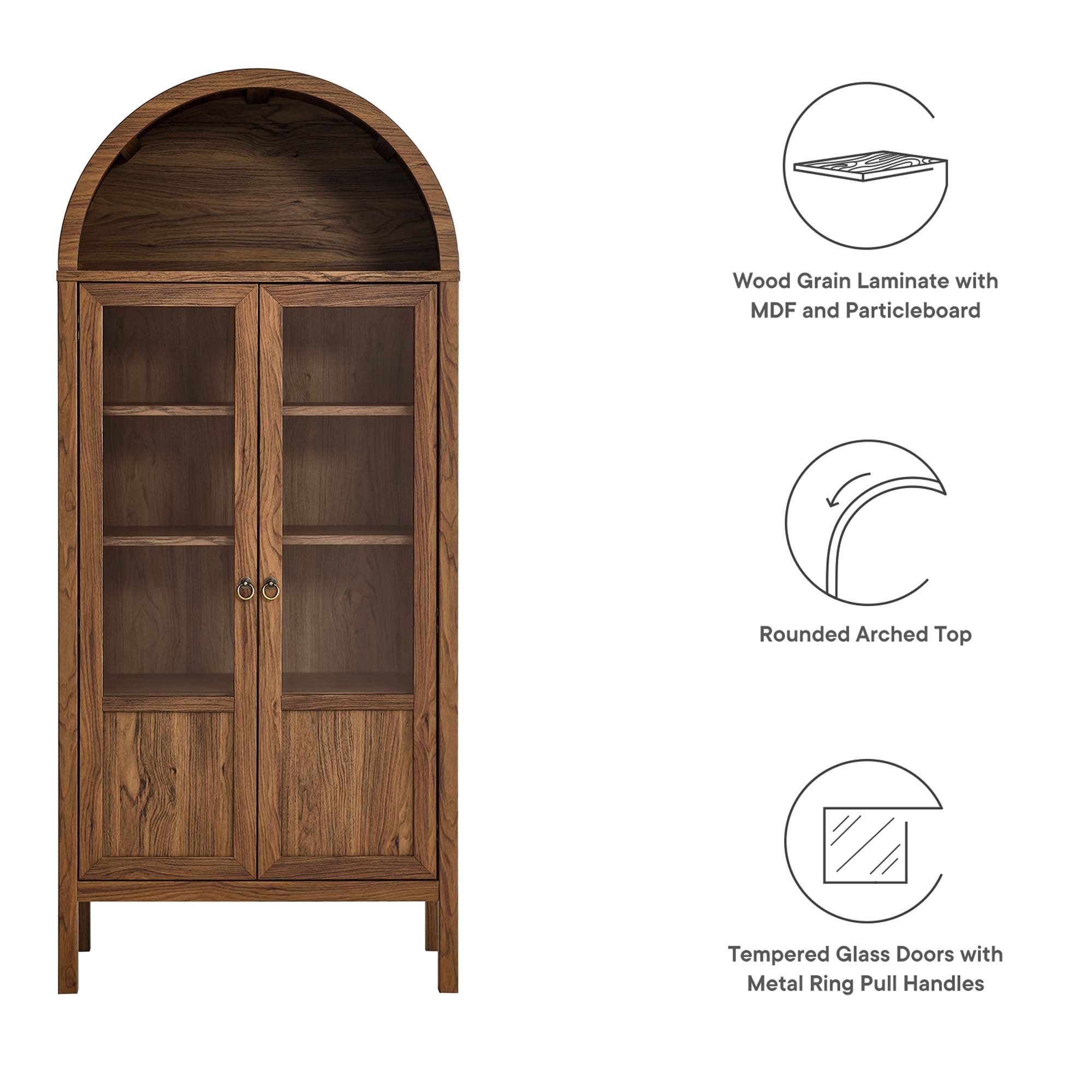 Tessa Tall Arched Storage Display Cabinet, Walnut