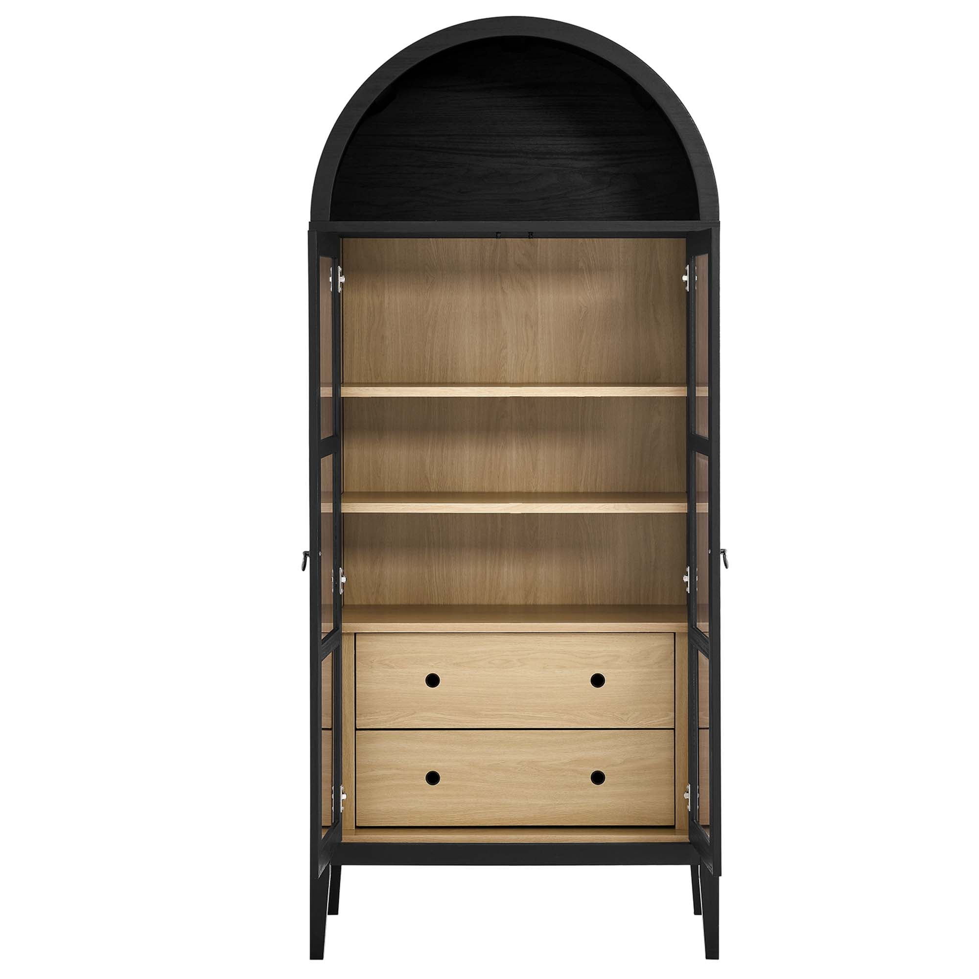 Nolan Tall Arched Storage Display Cabinet, Black Oak