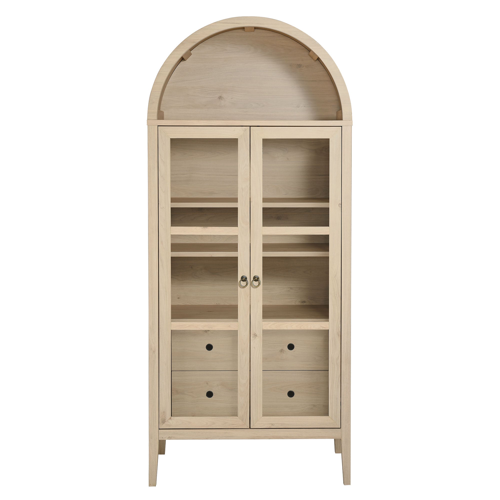 Nolan Tall Arched Storage Display Cabinet, Light Oak
