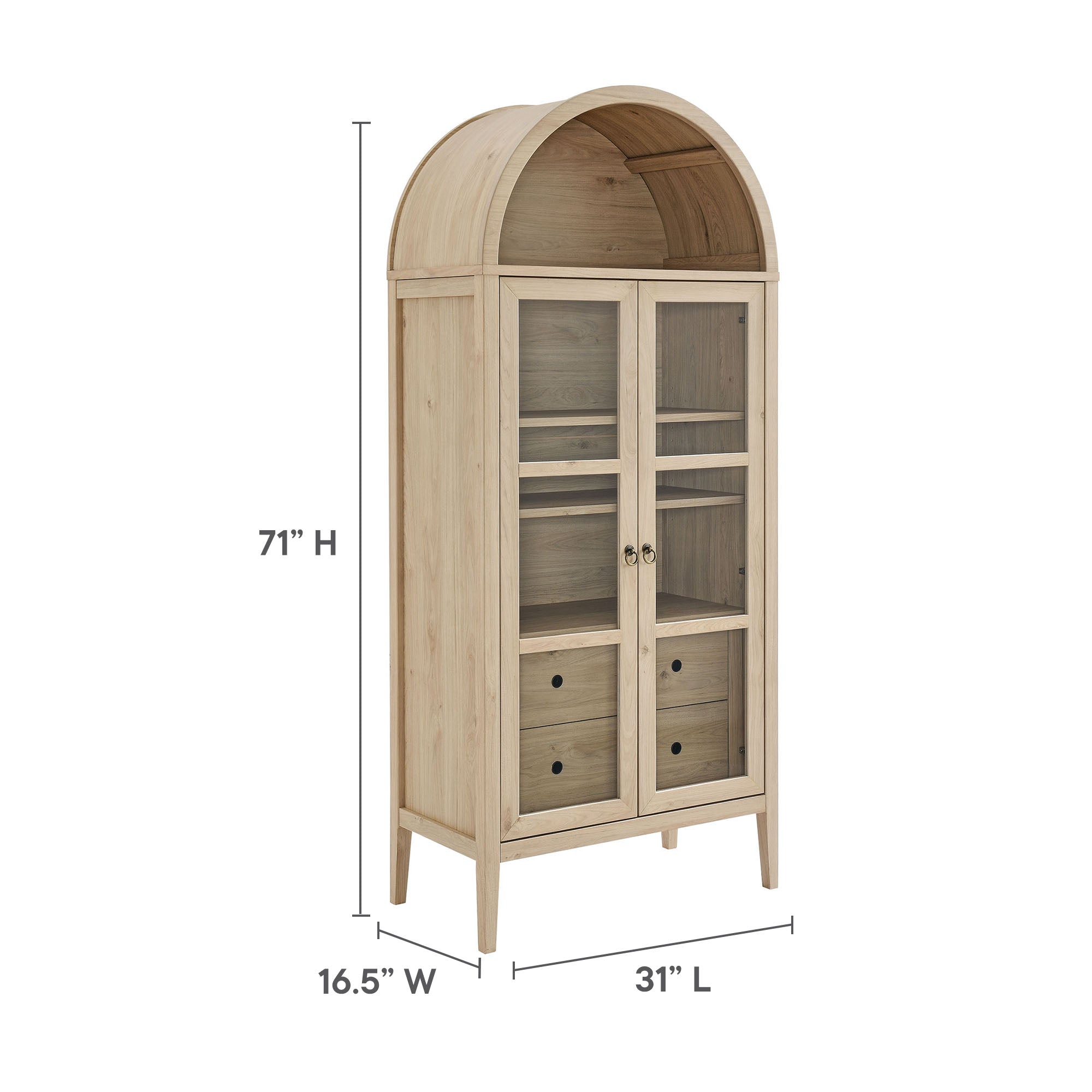 Nolan Tall Arched Storage Display Cabinet, Light Oak