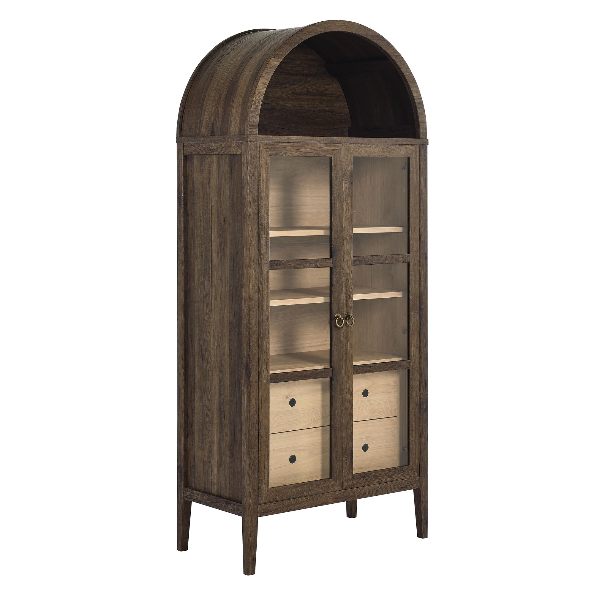 Nolan Tall Arched Storage Display Cabinet, Walnut Hickory