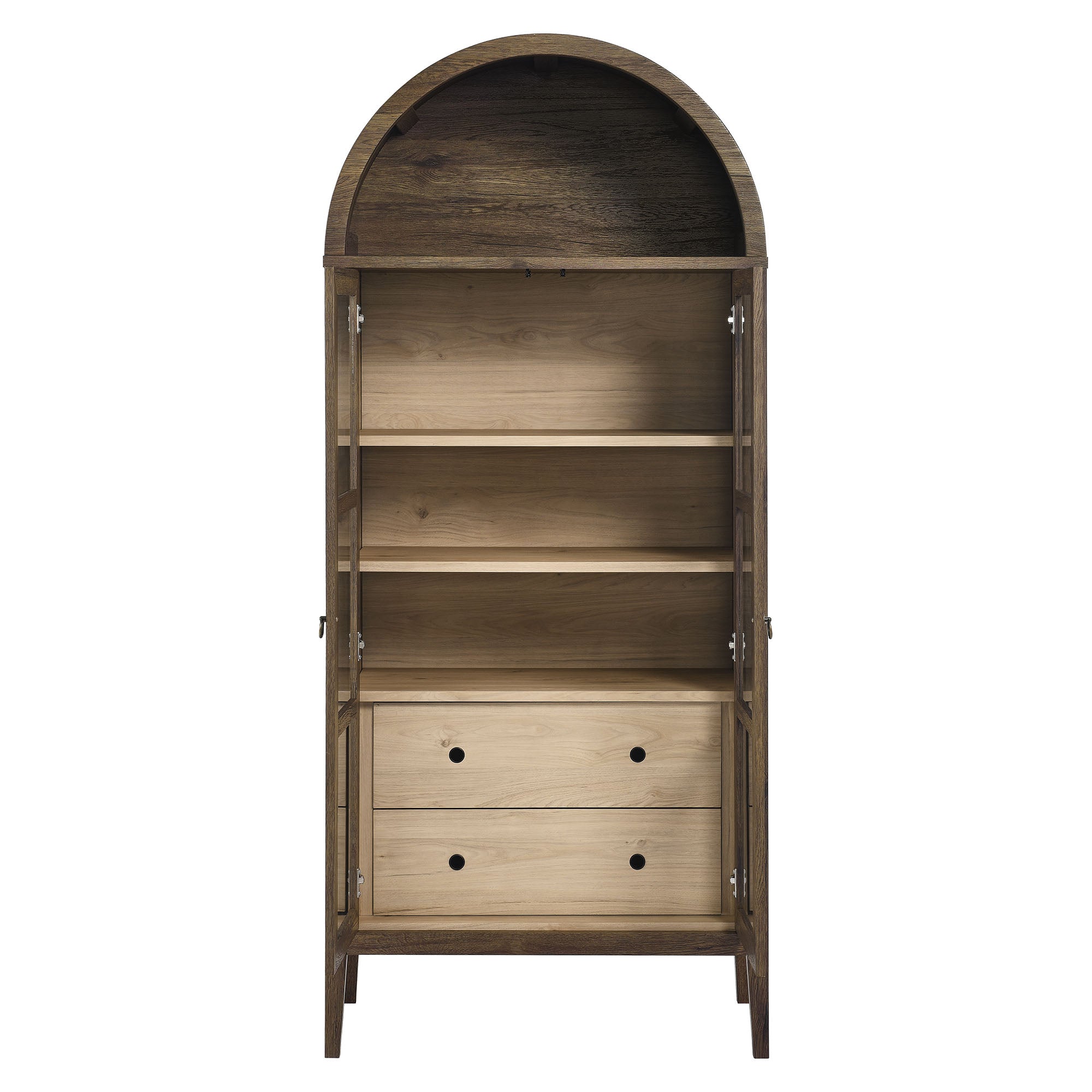 Nolan Tall Arched Storage Display Cabinet, Walnut Hickory
