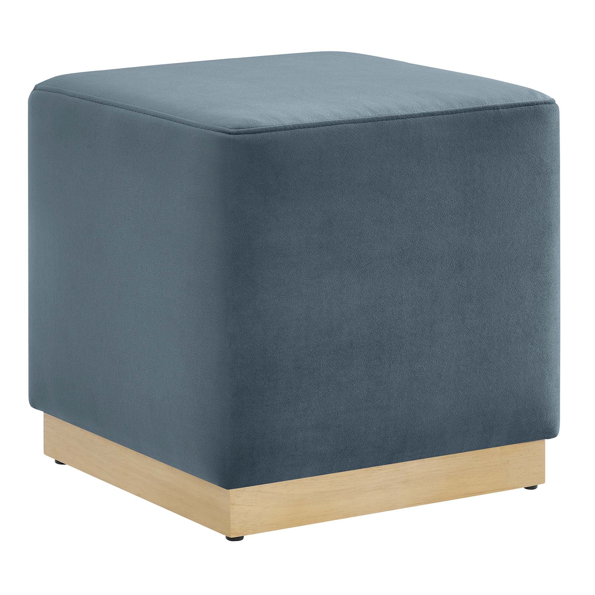 Tilden 17" Square Performance Velvet Upholstered Ottoman, Cadet Blue Natural
