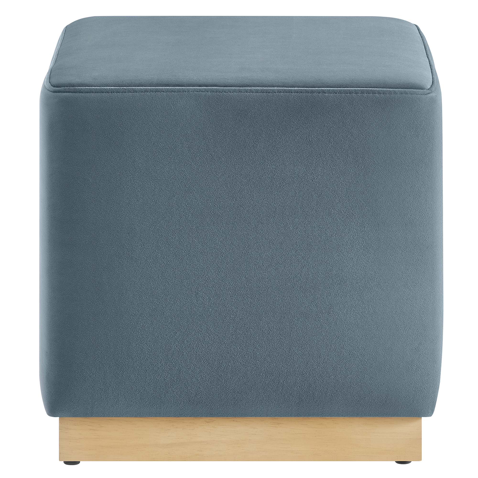 Tilden 17" Square Performance Velvet Upholstered Ottoman, Cadet Blue Natural