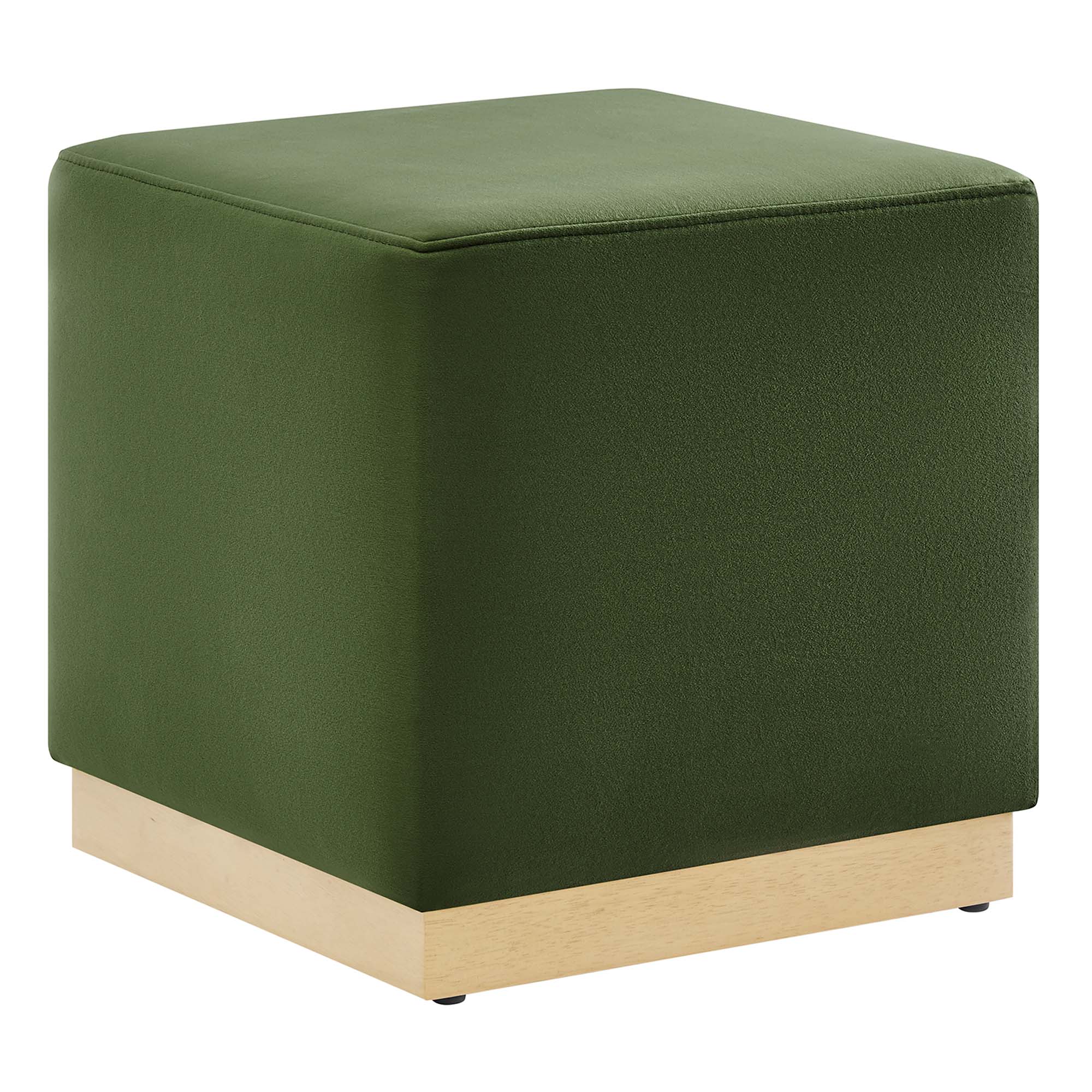 Tilden 17" Square Performance Velvet Upholstered Ottoman, Moss Green Natural