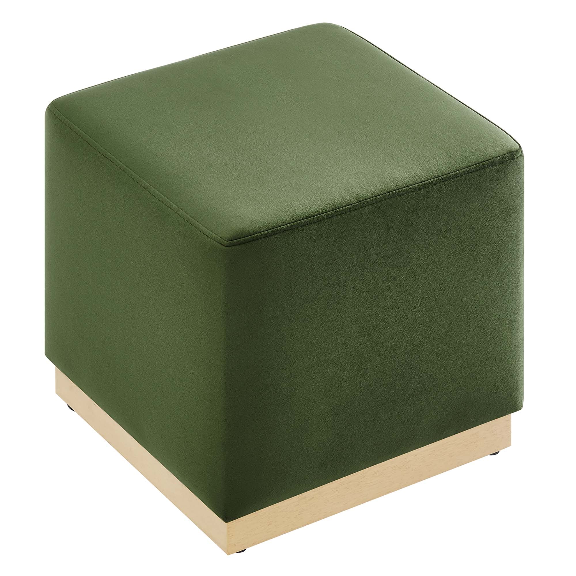 Tilden 17" Square Performance Velvet Upholstered Ottoman, Moss Green Natural