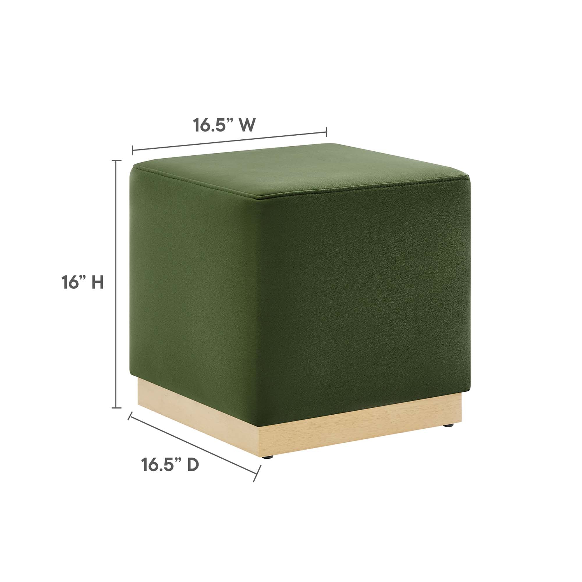 Tilden 17" Square Performance Velvet Upholstered Ottoman, Moss Green Natural