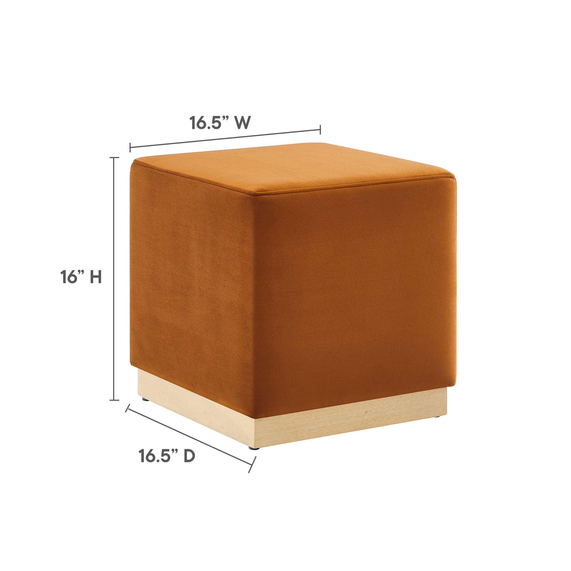 Tilden 17" Square Performance Velvet Upholstered Ottoman, Rust Natural