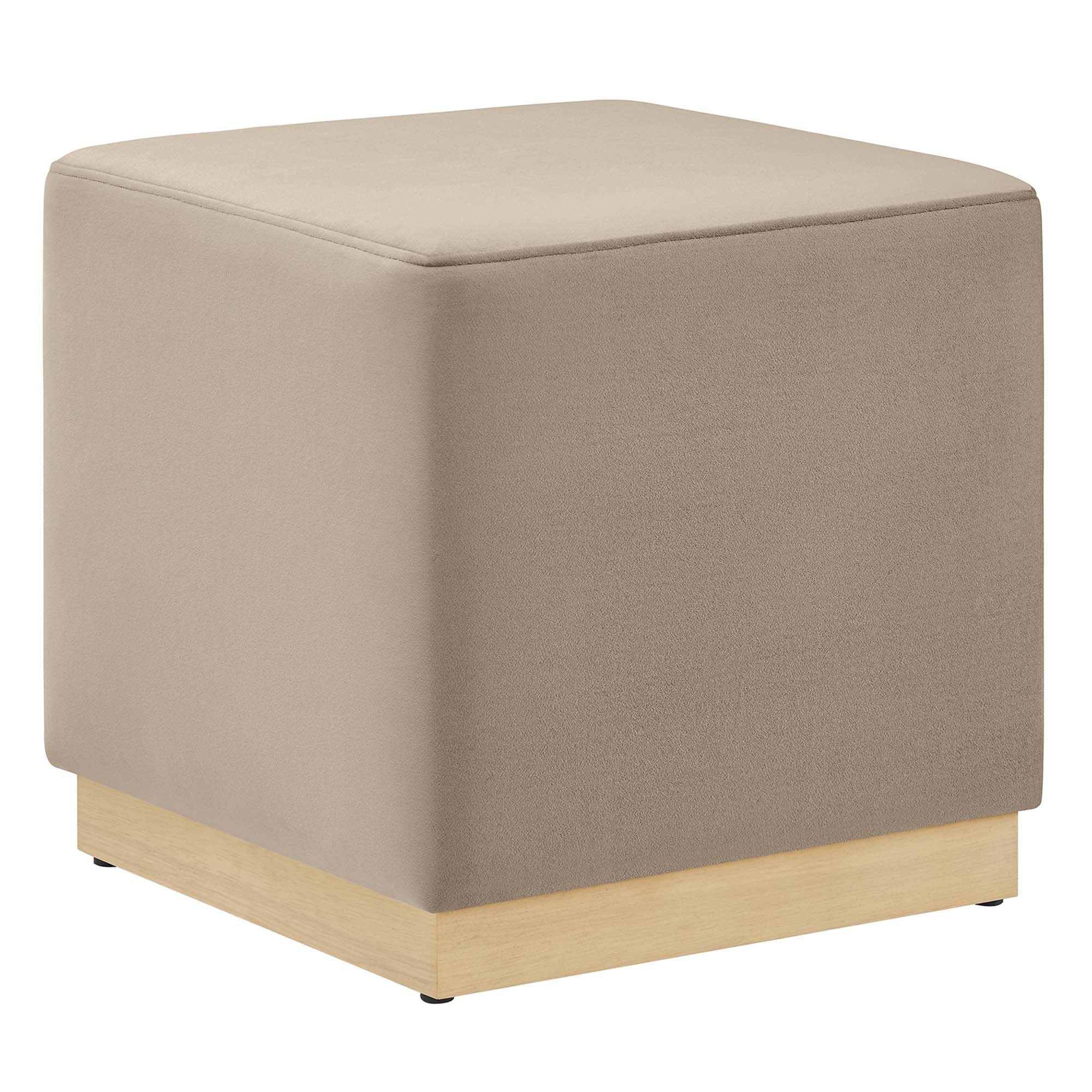 Tilden 17" Square Performance Velvet Upholstered Ottoman, Taupe Natural