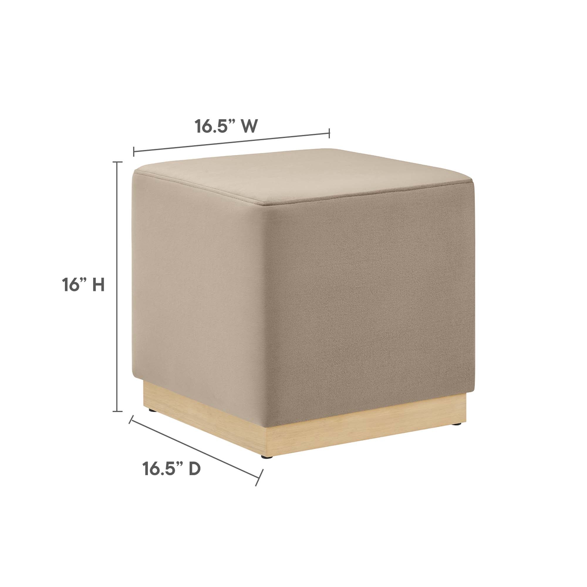 Tilden 17" Square Performance Velvet Upholstered Ottoman, Taupe Natural