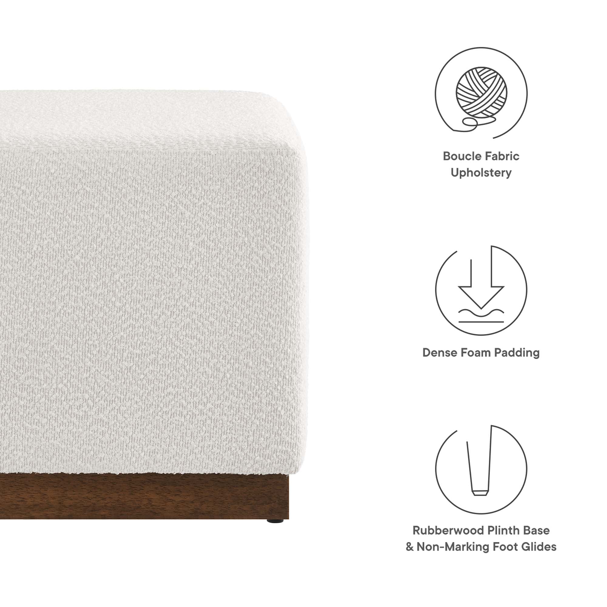 Tilden 17" Square Boucle Upholstered Ottoman, Cloud Walnut