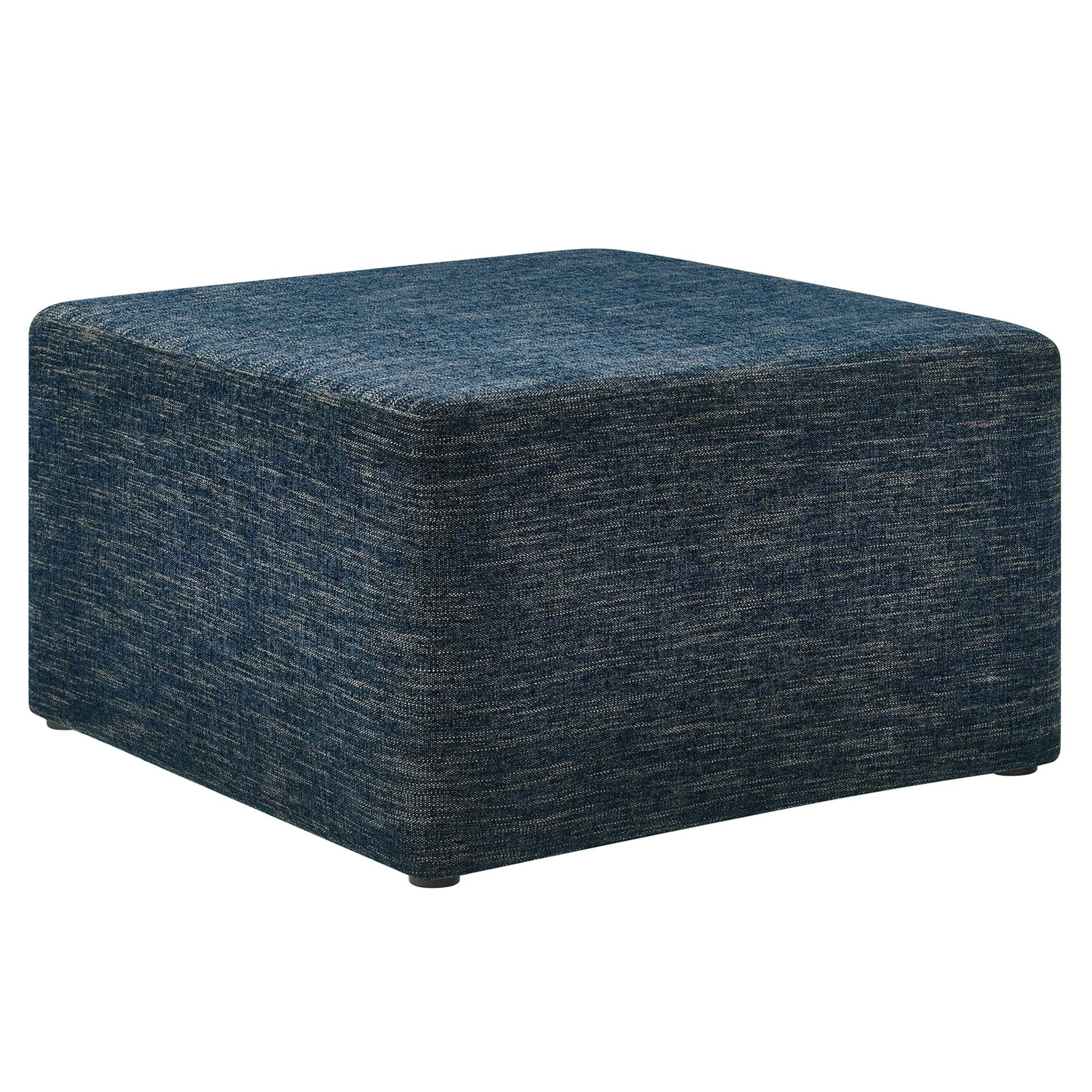 Callum Large 28" Square Woven Heathered Fabric Upholstered Ottoman, Heathered Weave Azure