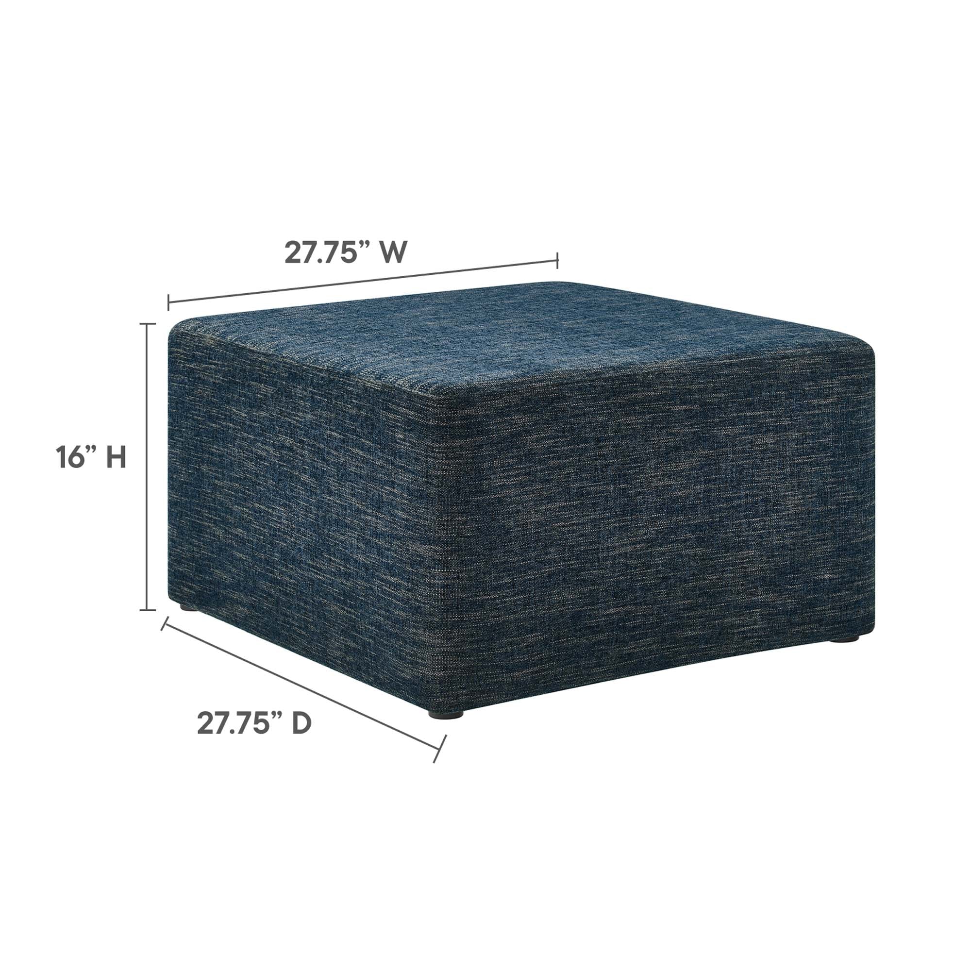 Callum Large 28" Square Woven Heathered Fabric Upholstered Ottoman, Heathered Weave Azure