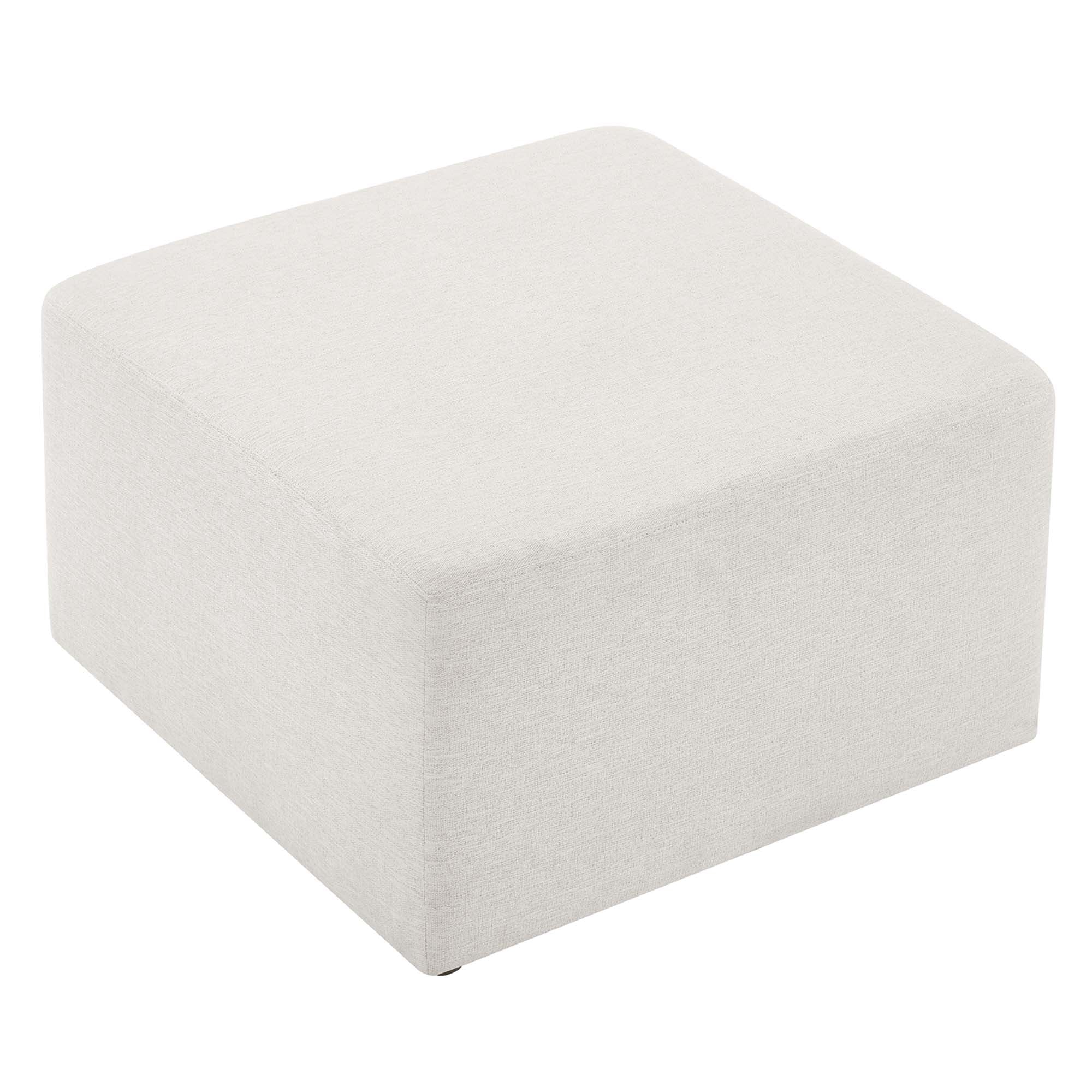 Callum Large 28" Square Woven Heathered Fabric Upholstered Ottoman, Heathered Weave Ivory