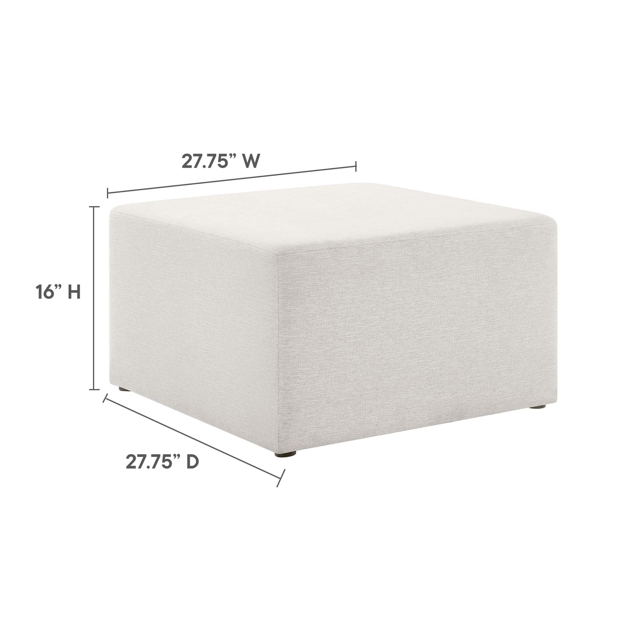 Callum Large 28" Square Woven Heathered Fabric Upholstered Ottoman, Heathered Weave Ivory