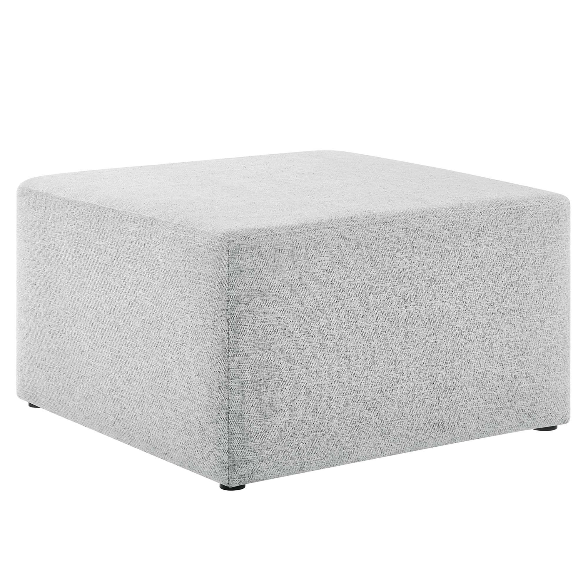 Callum Large 28" Square Woven Heathered Fabric Upholstered Ottoman, Heathered Weave Light Gray
