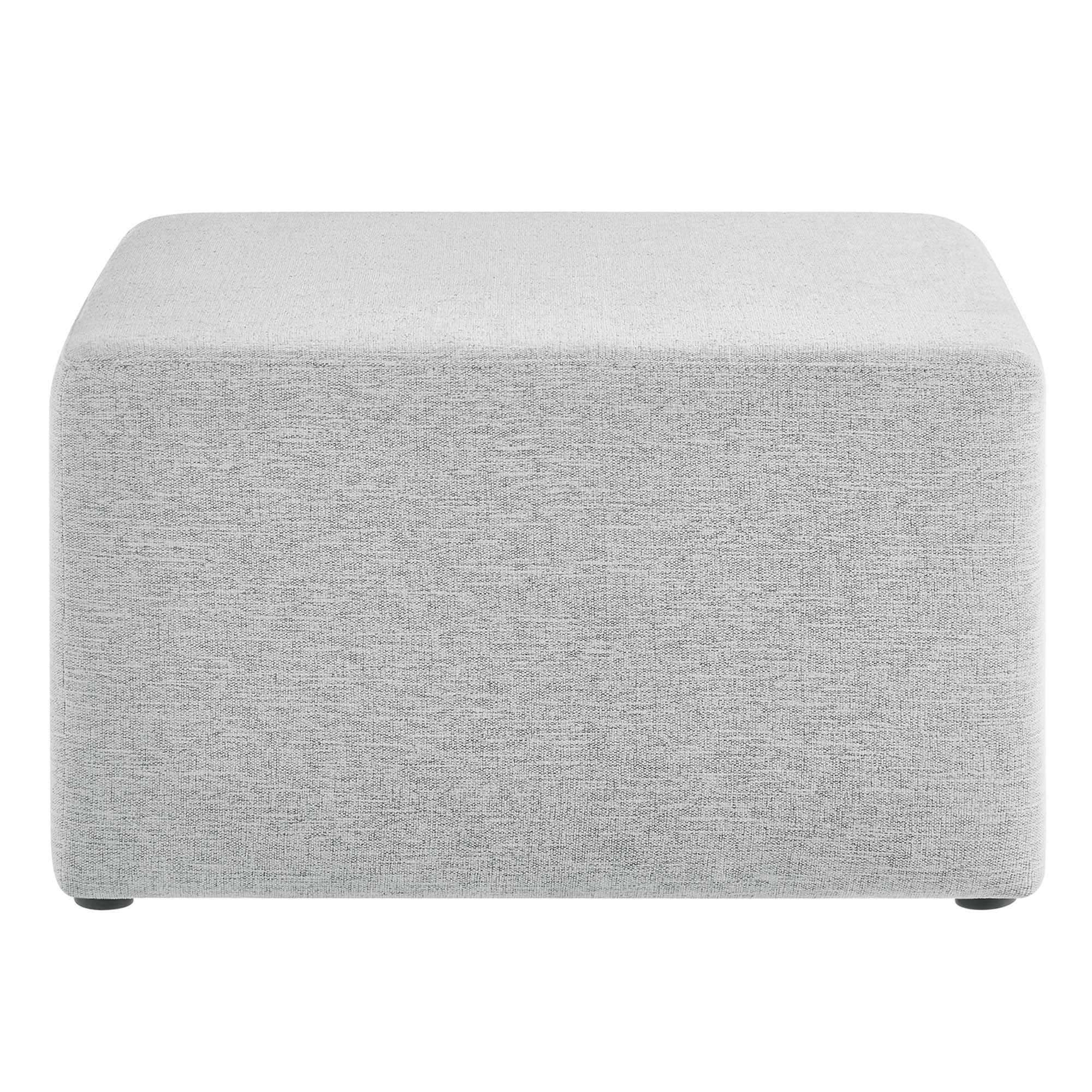 Callum Large 28" Square Woven Heathered Fabric Upholstered Ottoman, Heathered Weave Light Gray