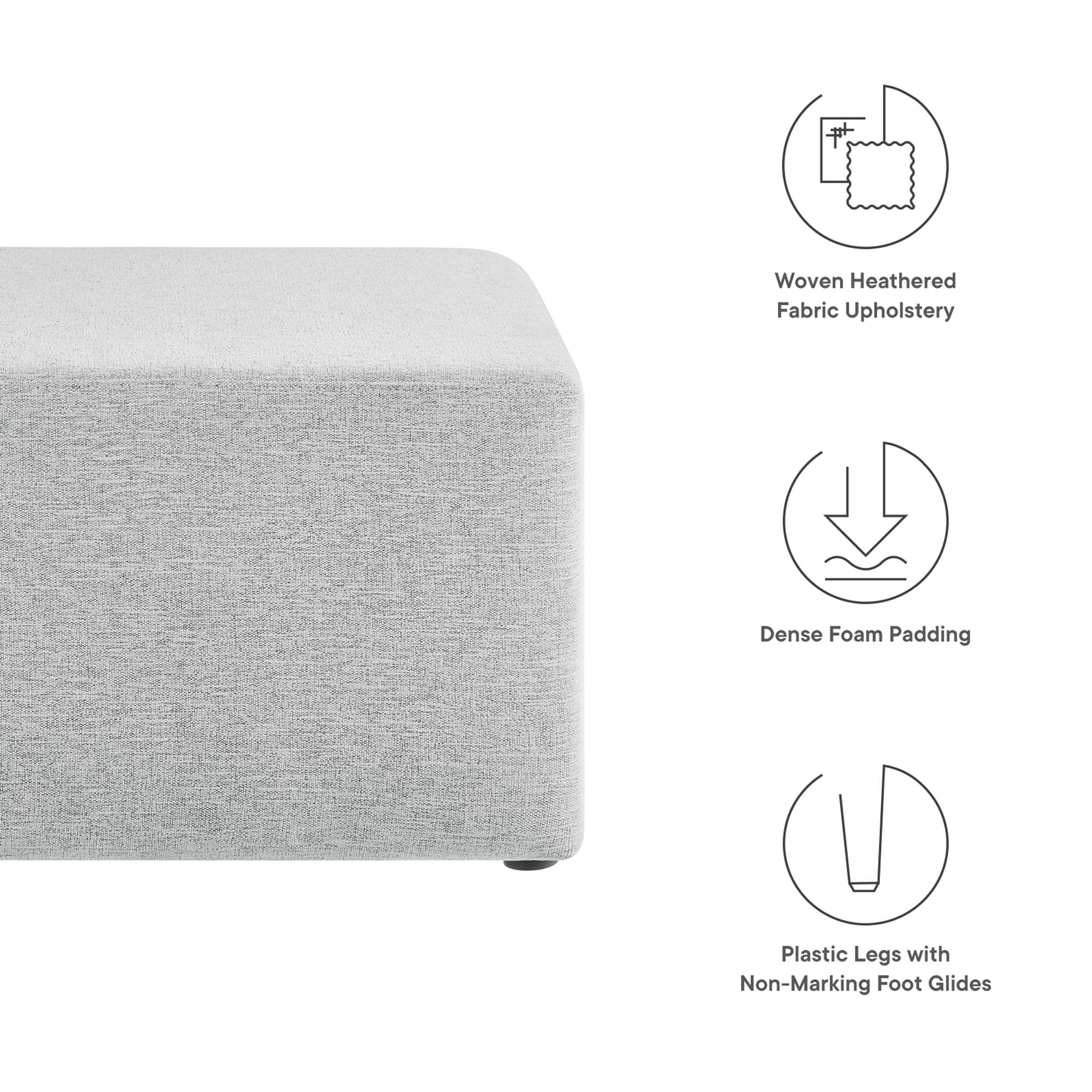 Callum Large 28" Square Woven Heathered Fabric Upholstered Ottoman, Heathered Weave Light Gray