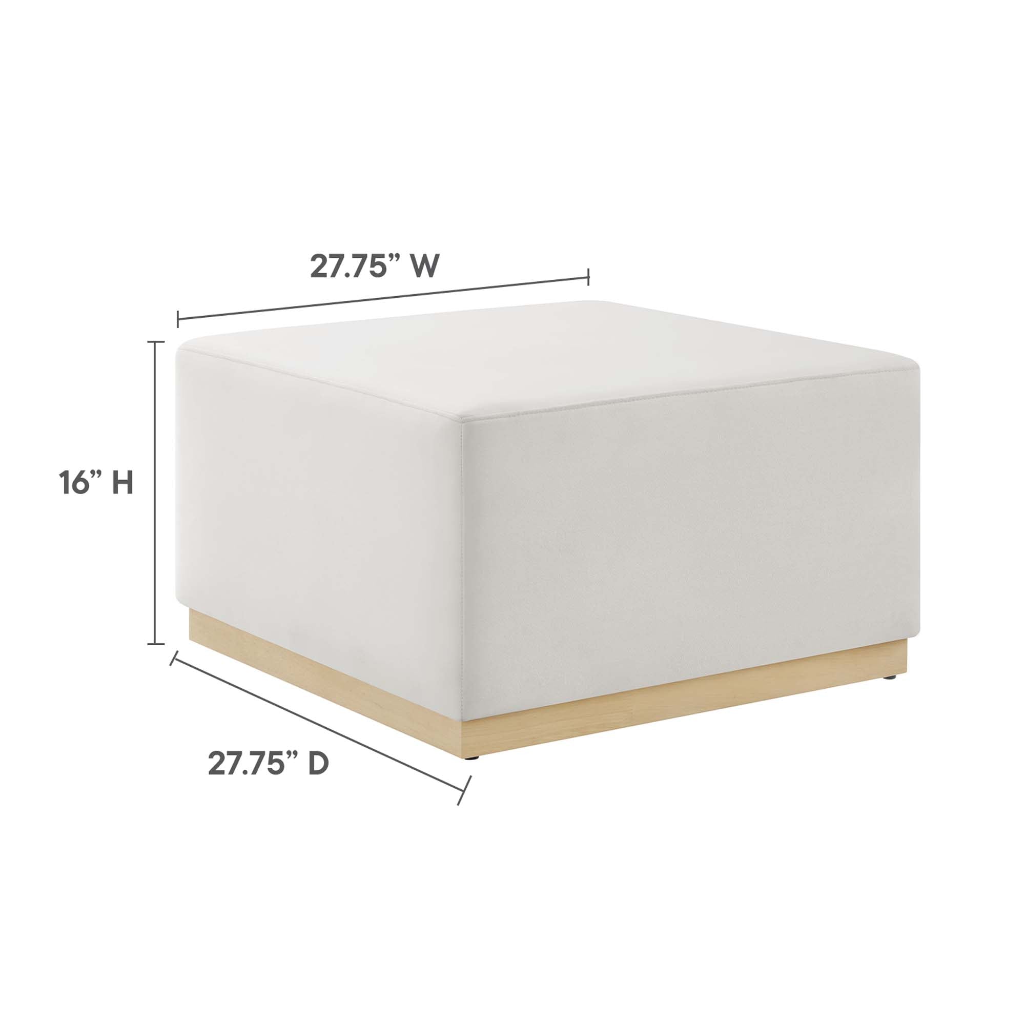 Tilden Large 28" Square Performance Velvet Upholstered Ottoman, Alabaster Natural